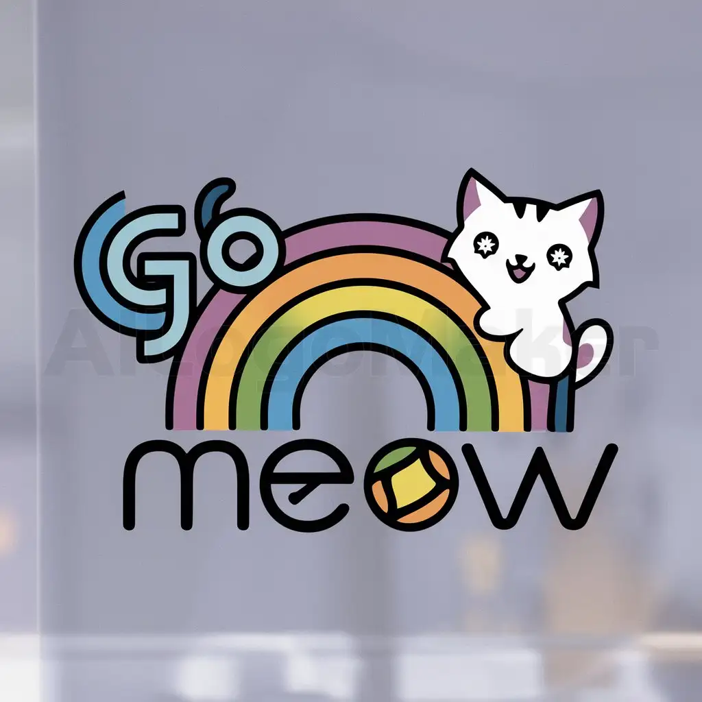 a logo design,with the text "go meow", main symbol:rainbow with a cat on,Moderate,clear background