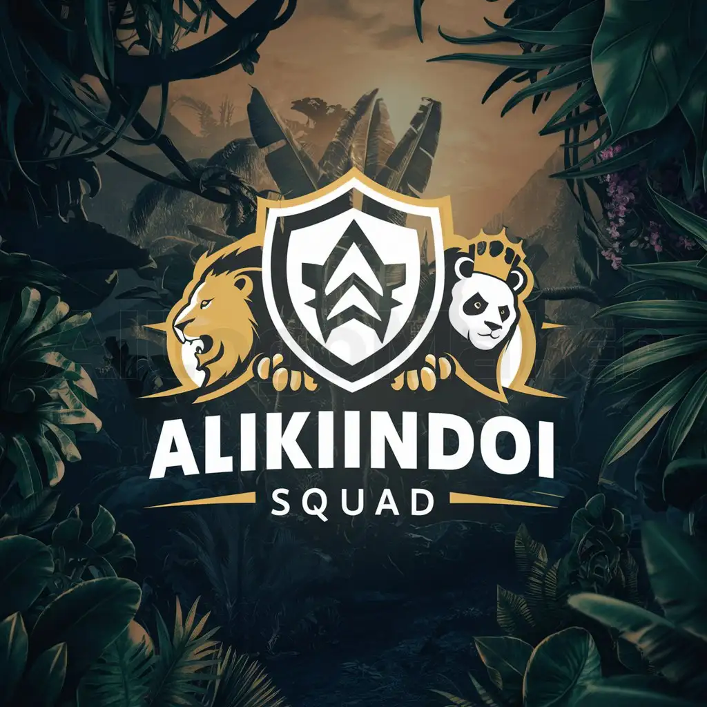 a logo design,with the text "Alikindoi Squad", main symbol:Escuadrón, lions, d-panda king, reggae, jungle,complex,be used in Others industry,clear background