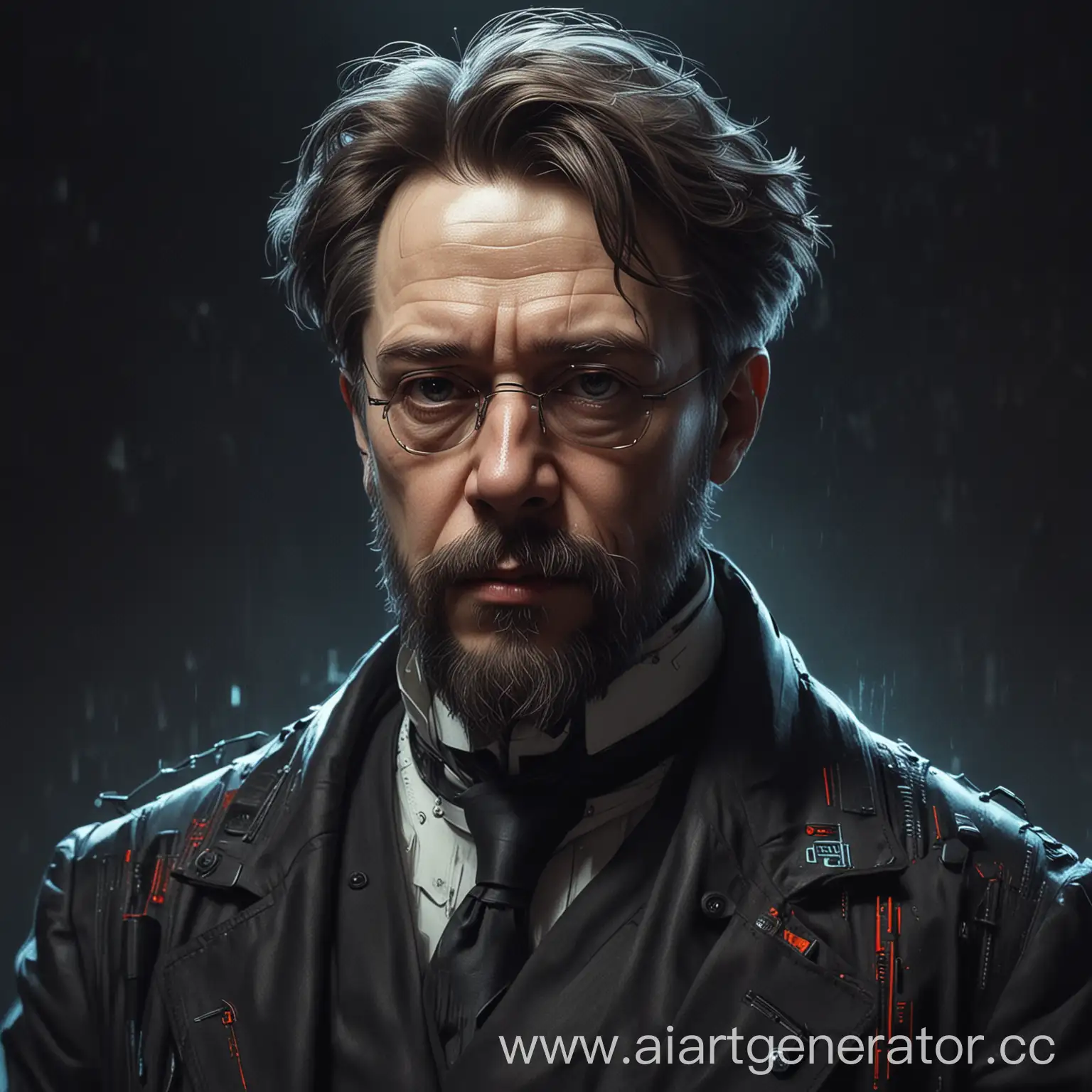 Anton-Pavlovich-Chekhov-Cyberpunk-Portrait