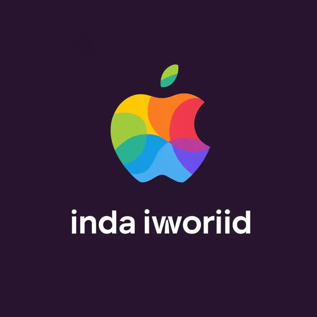 a logo design,with the text 
India iworid, main symbol:apple logo,Minimalistic,be used in Technology industry,clear background
