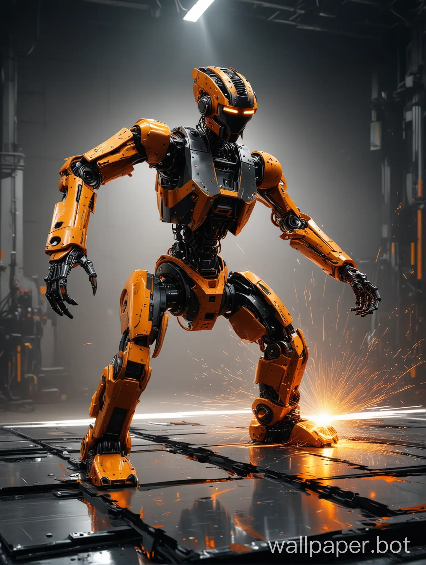 Industrial-Robot-AI-Cutting-and-Bending-Metal-Sheets-in-Laser-Orange-and-Black-Style