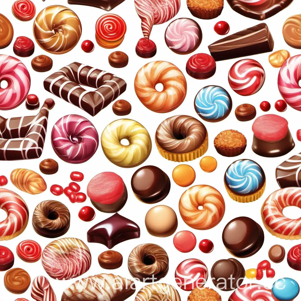 Assorted-Sweets-on-White-Background-Colorful-Candy-and-Confections-Display