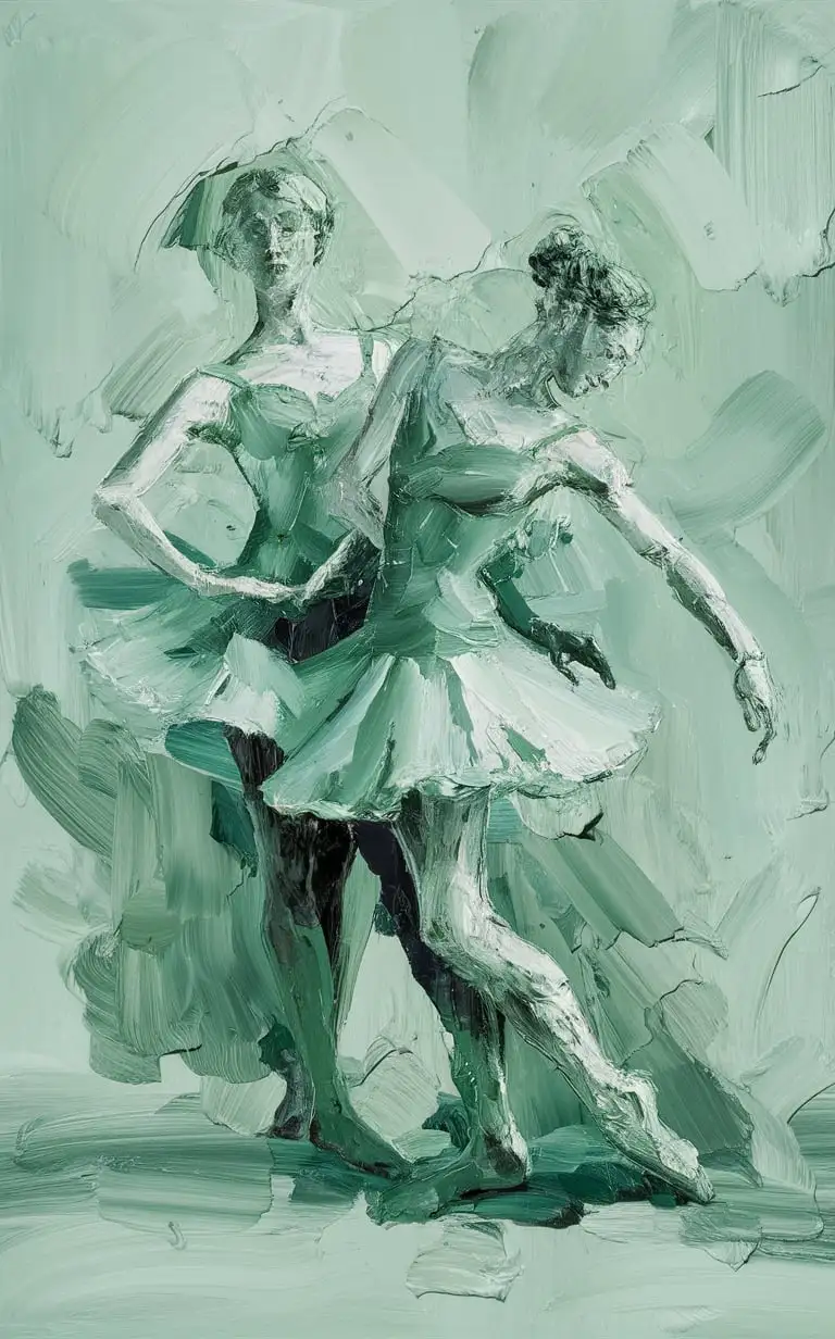Minimalistic Dance Art Subtle Green and Blue Brush Strokes
