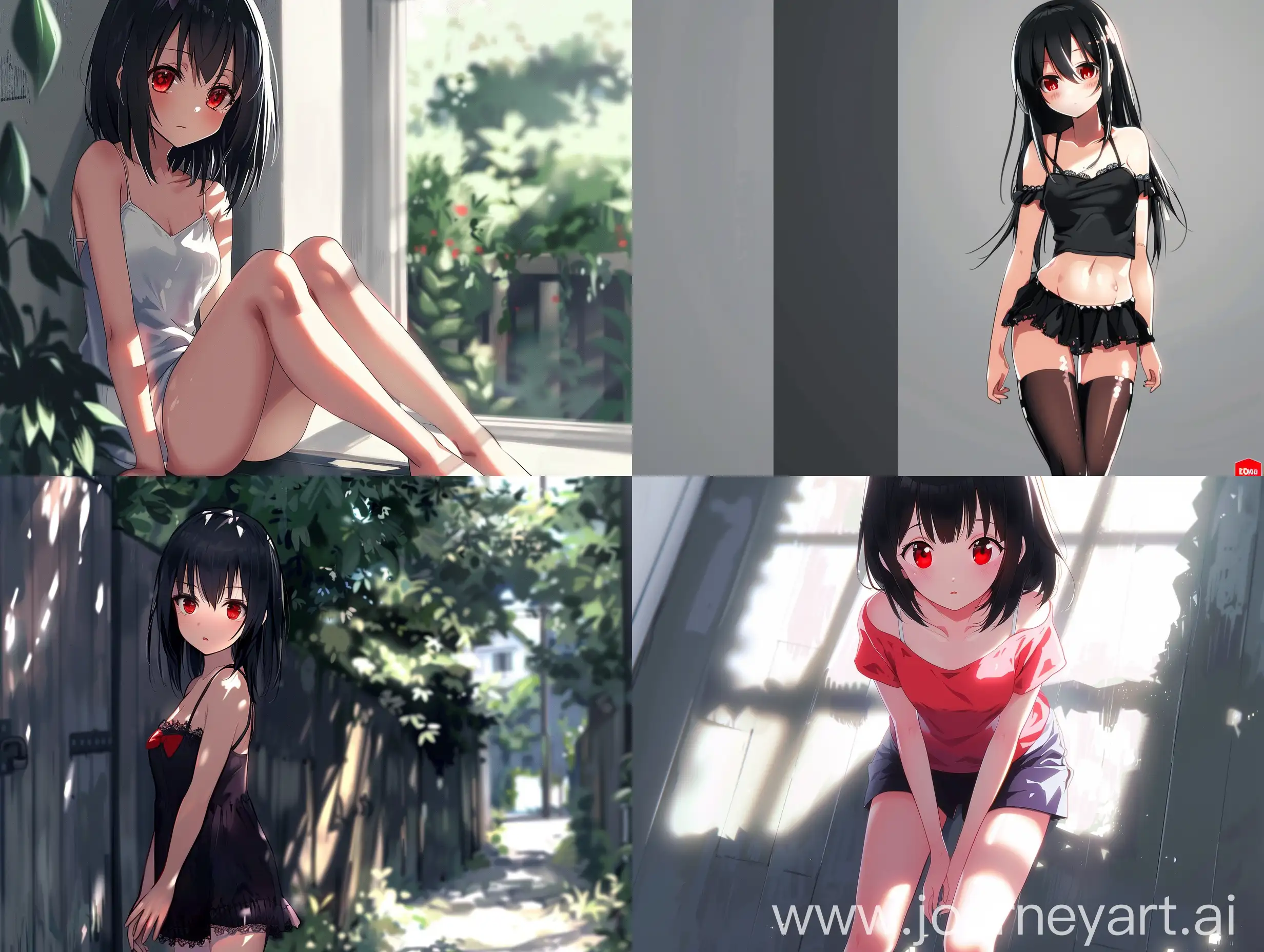 Adorable-Anime-Girl-with-Red-Eyes-and-Black-Hair-Youthful-Beauty-in-a-Playful-Setting