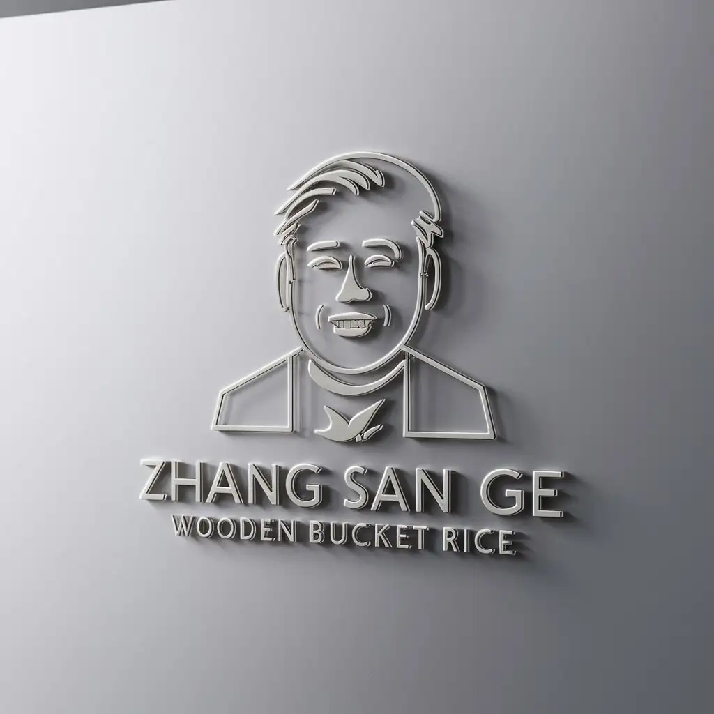 a logo design,with the text "Zhang san ge wooden bucket rice", main symbol:middle-aged man,Minimalistic,be used in dining industry,clear background