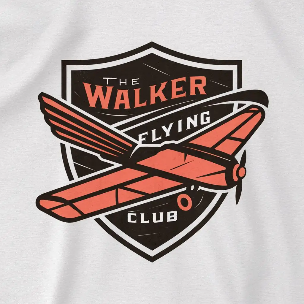 a logo design,with the text "Walker Flying Club", main symbol:vintage-style logo for our club. The logo should incorporate  shield with  airplane or a set of pilot's wings; open to other artistic ideas. preferred colors are red and black. must be logo on a white background,Moderate,clear background