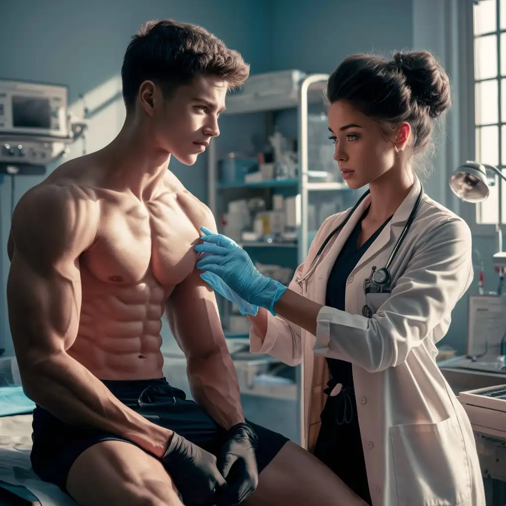 Muscular Shirtless Teen Guy Medical Exam by Hot Young Doctor