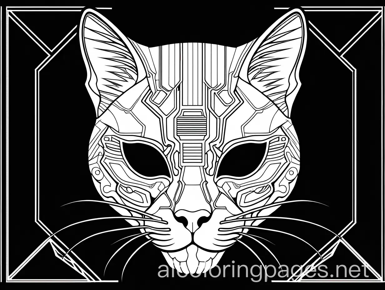 Cyberpunk-Cat-Skull-Coloring-Page-on-Black-Background