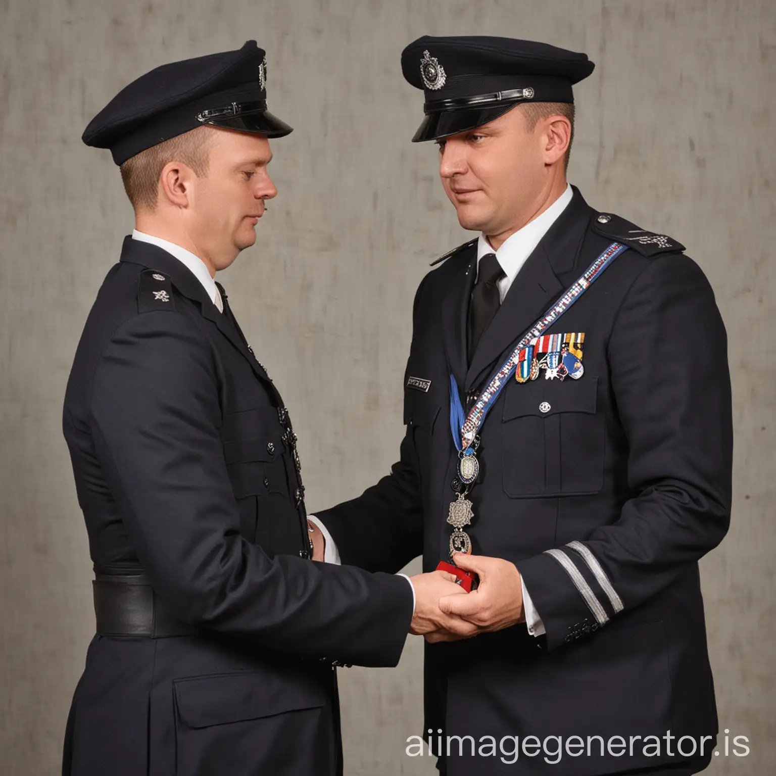 a police officer in his ranking ceremony receiving medal