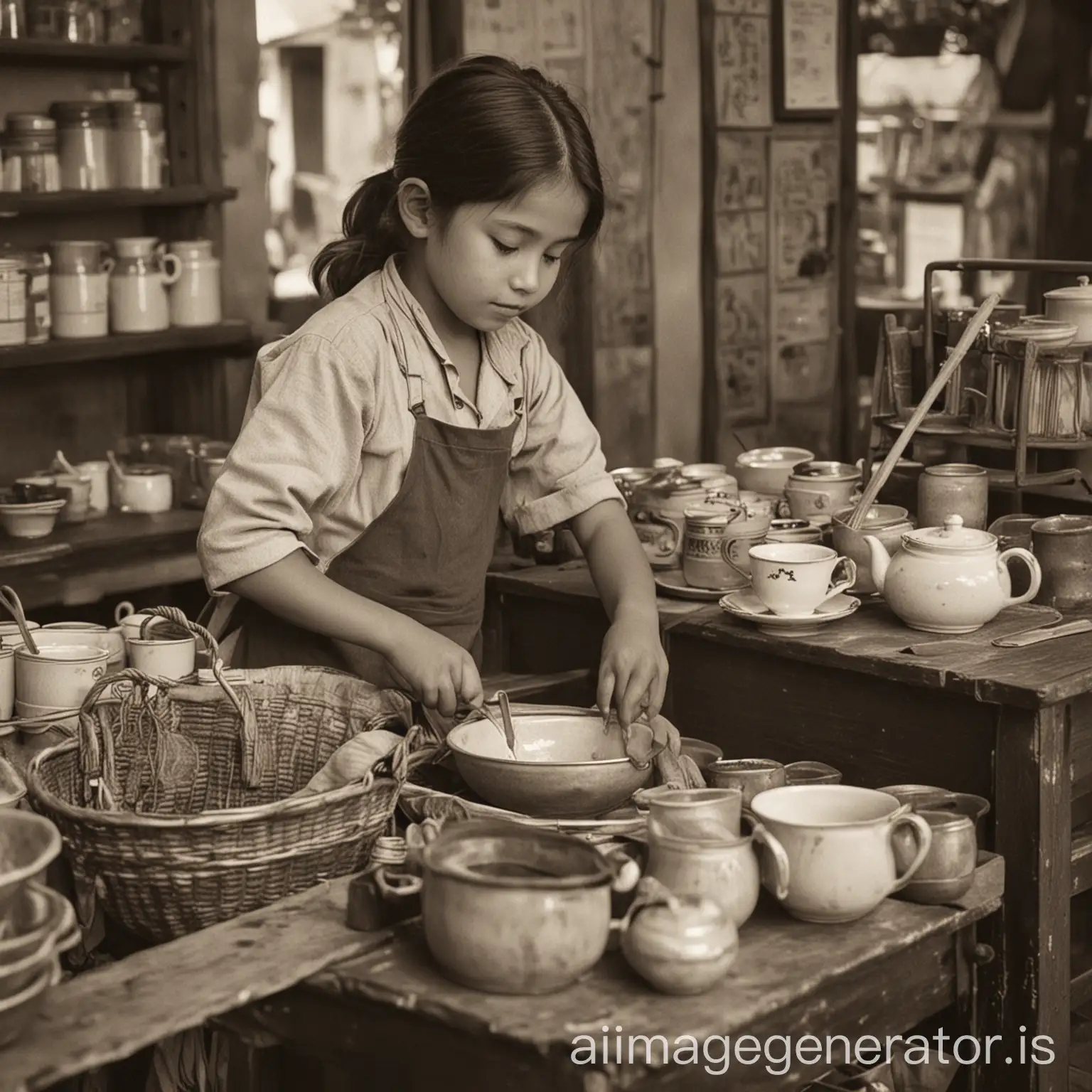child laboring at a tea shop