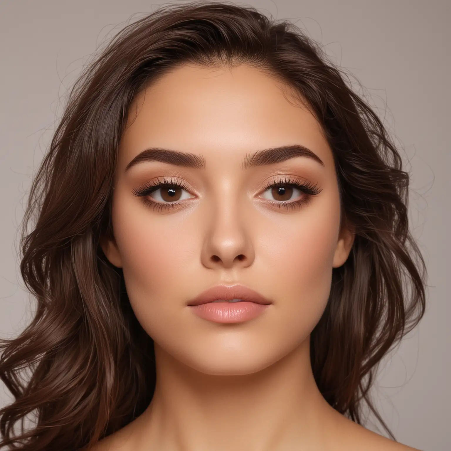 Latina Woman with Shiny Deep Brown Wavy Hair and Expressive Dark Brown Eyes