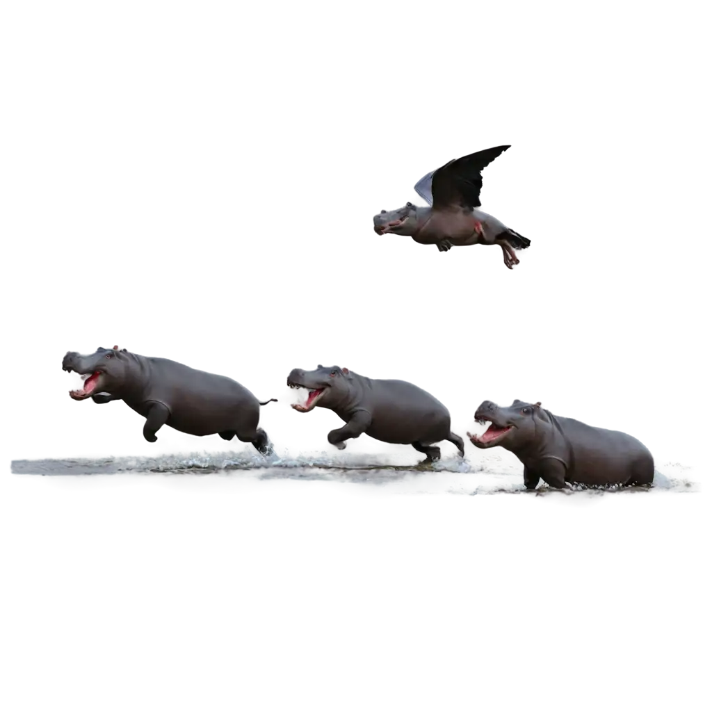 Hippos flying in the river