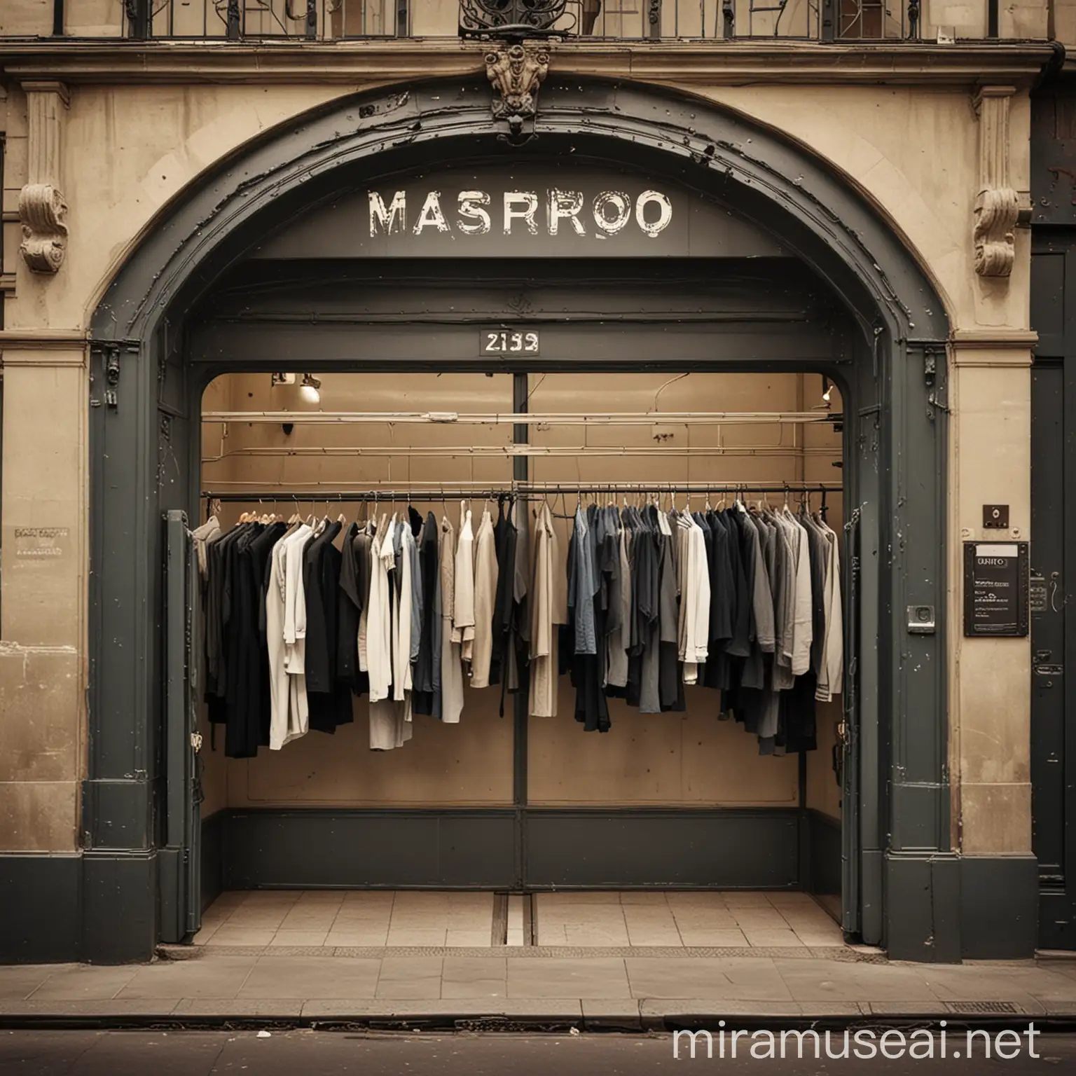 Parisian MetroInspired Clothing Store Entrance with WallHung Apparel