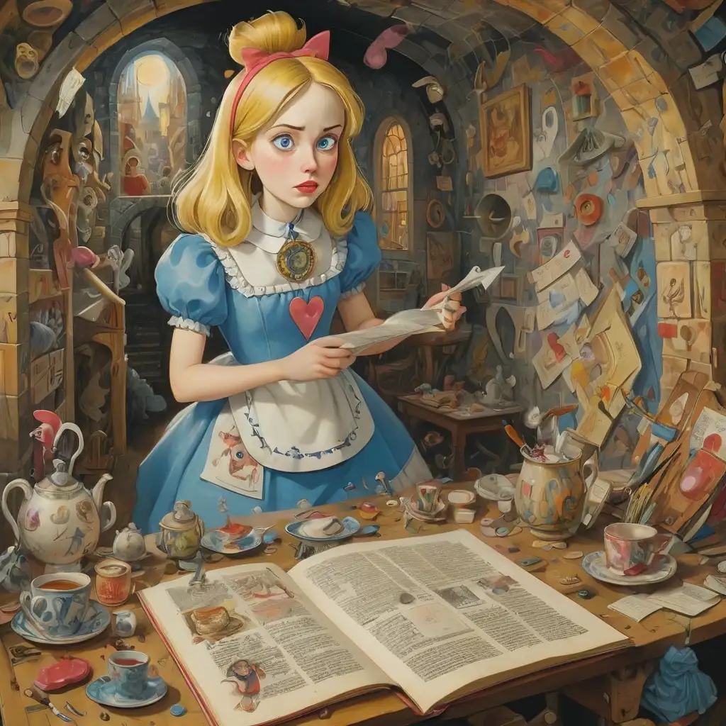 Mystical Illuminated Manuscript Page Alice in Wonderland with Graffiti Background