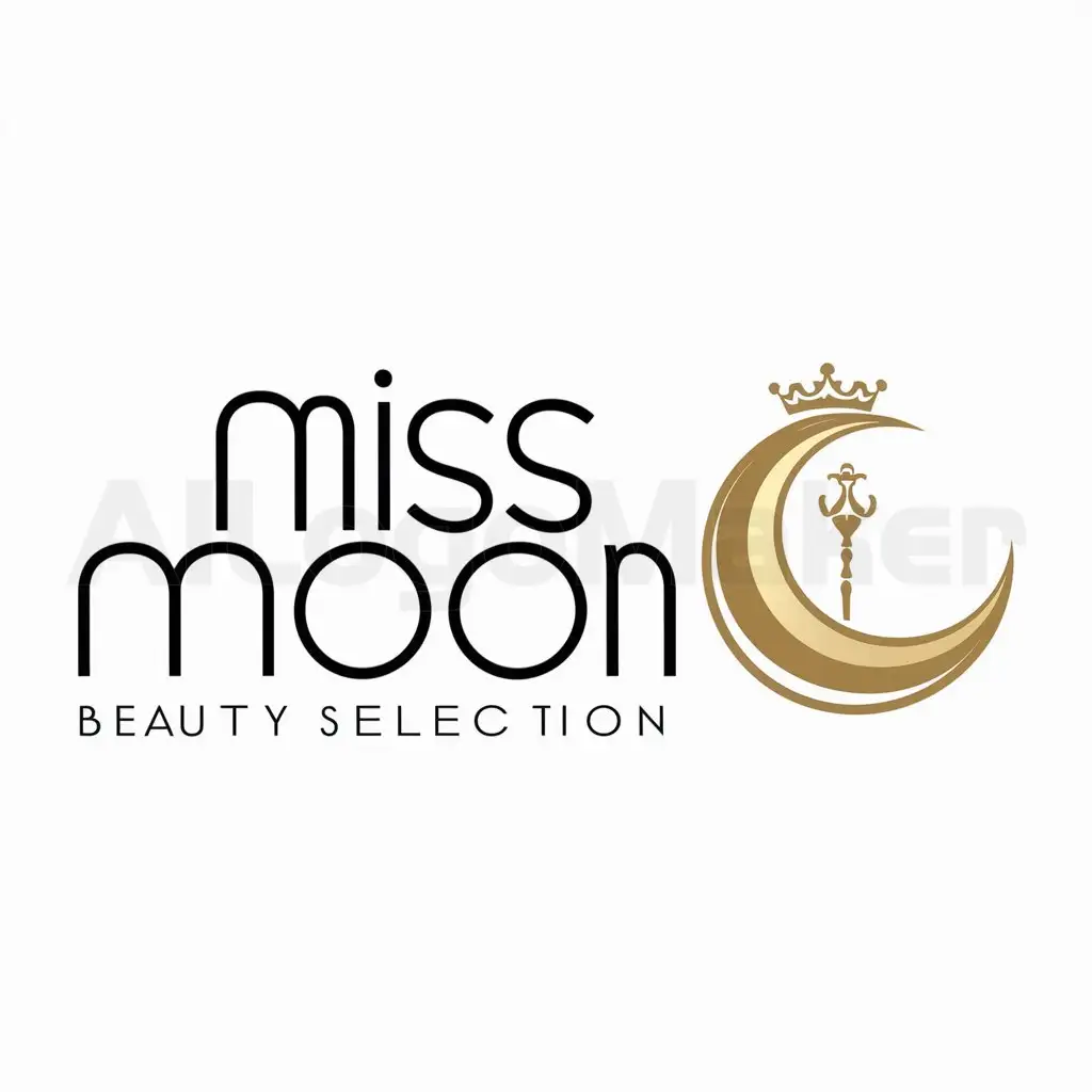 a logo design,with the text "Miss Moon", main symbol:Moon gold female crown scepter,Moderate,be used in selecting beauties industry,clear background