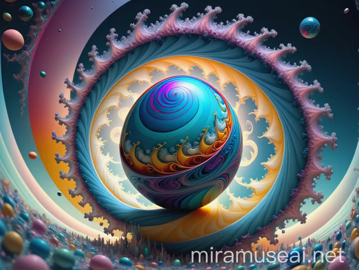 "Craft an AI artwork that transforms the mundane into the extraordinary, taking inspiration from [ gravity in spirals, ocean in the sky, ethereal plane inside of Ozone layer] and infusing it with surreal, fantastical elements.", 8k, with colourful fractals, with in the centre a freckeled egg