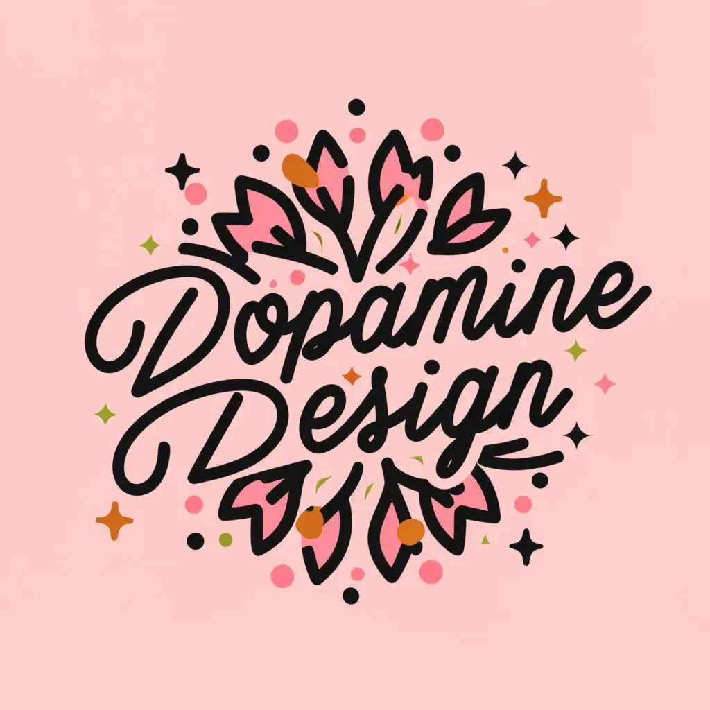 a logo design,with the text 'Dopamine Design', main symbol:Flowers, hearts, sparkle, positive energy, pink,clear background, correct spelling, simple, clear, catchy,less playful more straight, light, thin font, white background, 