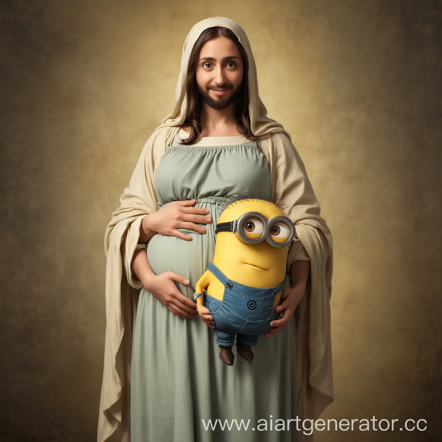 Pregnant-Jesus-Christ-with-a-Minion-Divine-Expectation-and-Unexpected-Companionship