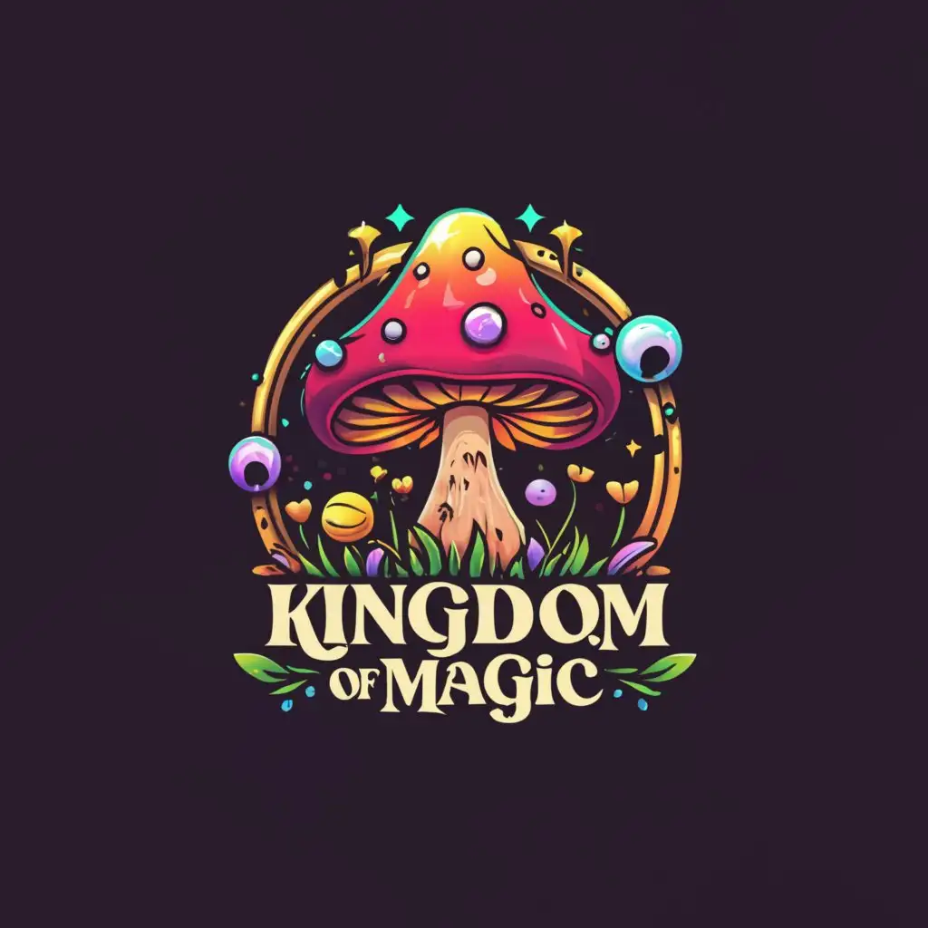 LOGO-Design-for-Kingdom-of-Magic-Enchanting-Mushroom-Emblem-on-Clear-Background