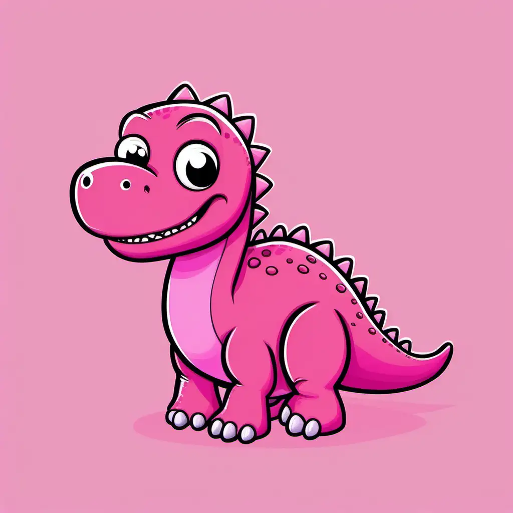 Cheerful Cartoon Pink Dinosaur for Children on a Plain Background