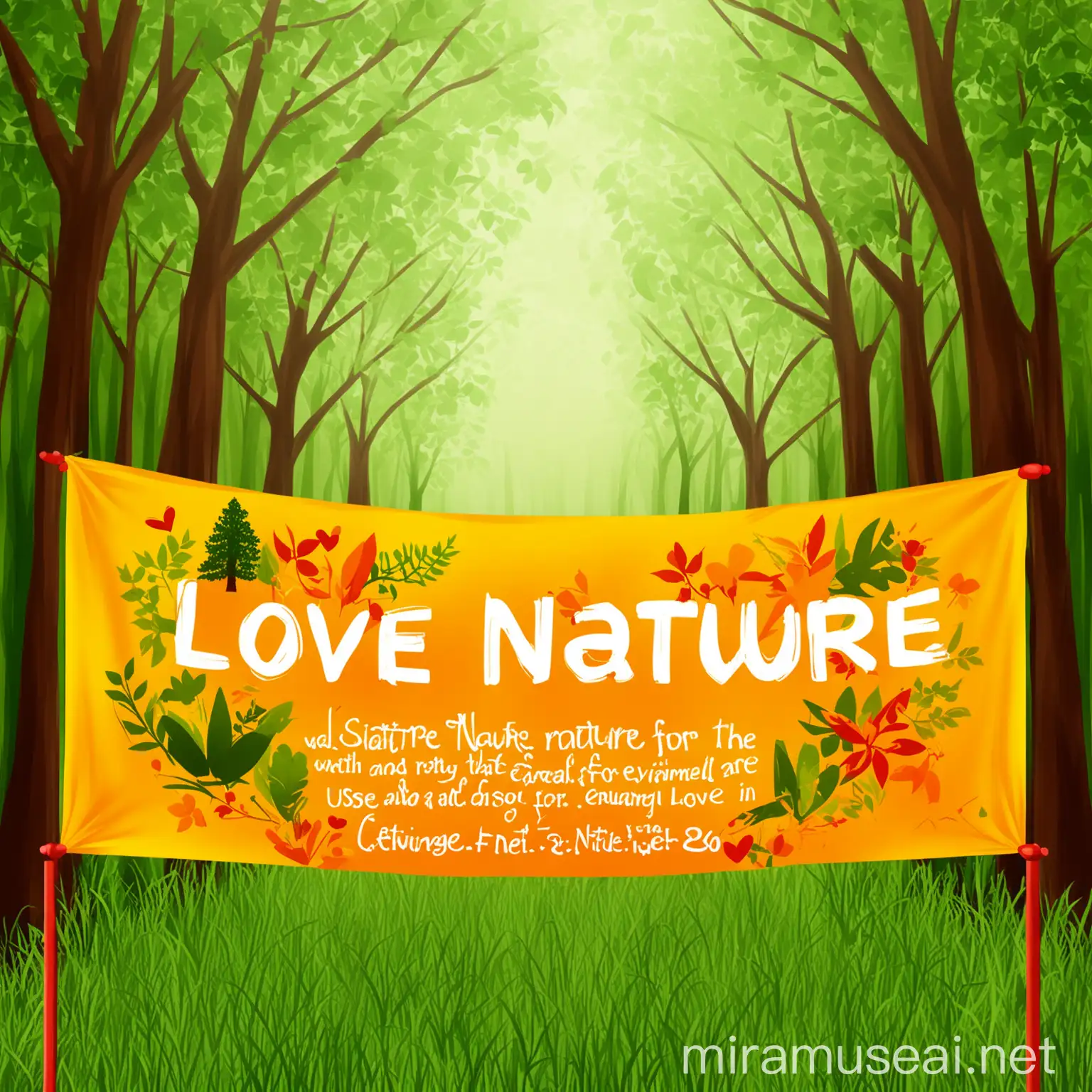 Design a banner for me that shows love for nature and the environment. Design as simple and with few details as possible. Use warm colors such as red, yellow and orange in the design

#fbb25e
#b22ac
#e09a03
