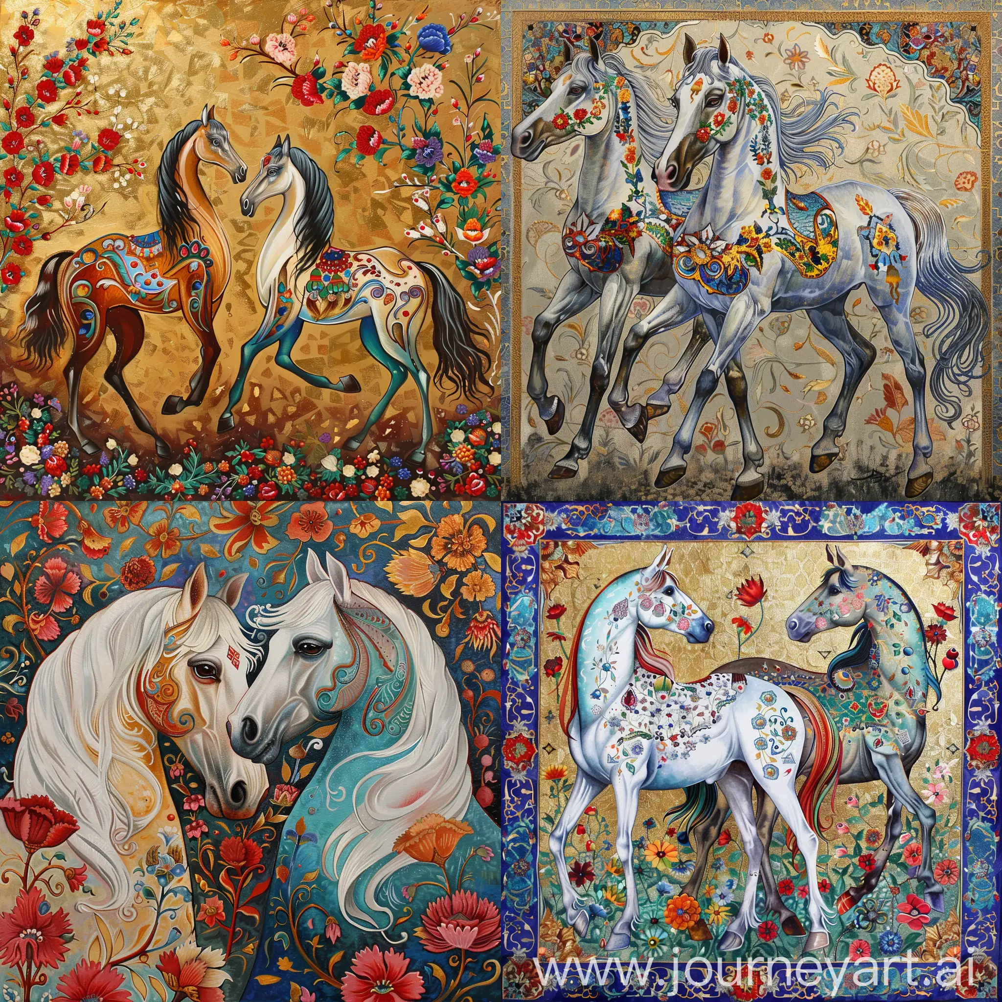 Iranian-Traditional-Painting-Two-Horses-in-Vivid-Colors