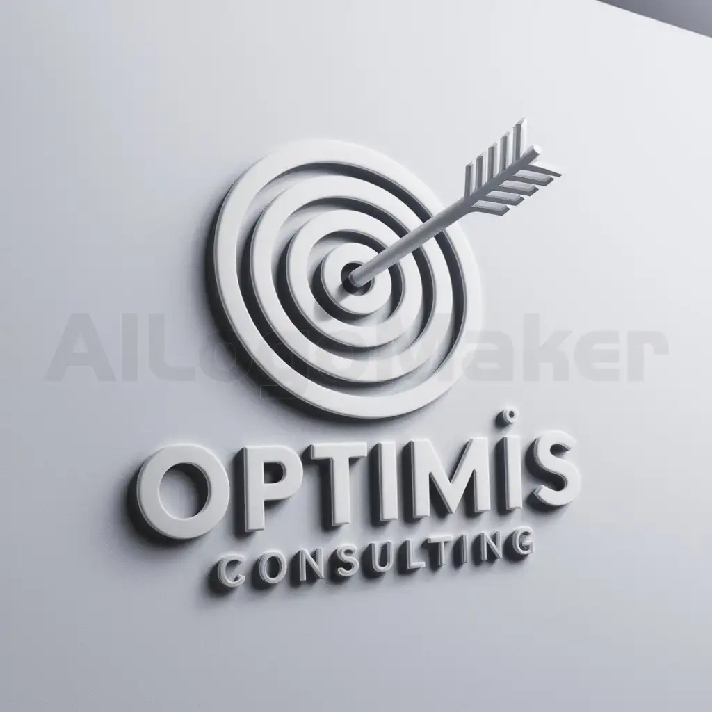 a logo design,with the text "Optimis Consulting", main symbol:Target for archery with an arrow stuck perpendicularly in the center of the target,Moderate,be used in Technology industry,clear background