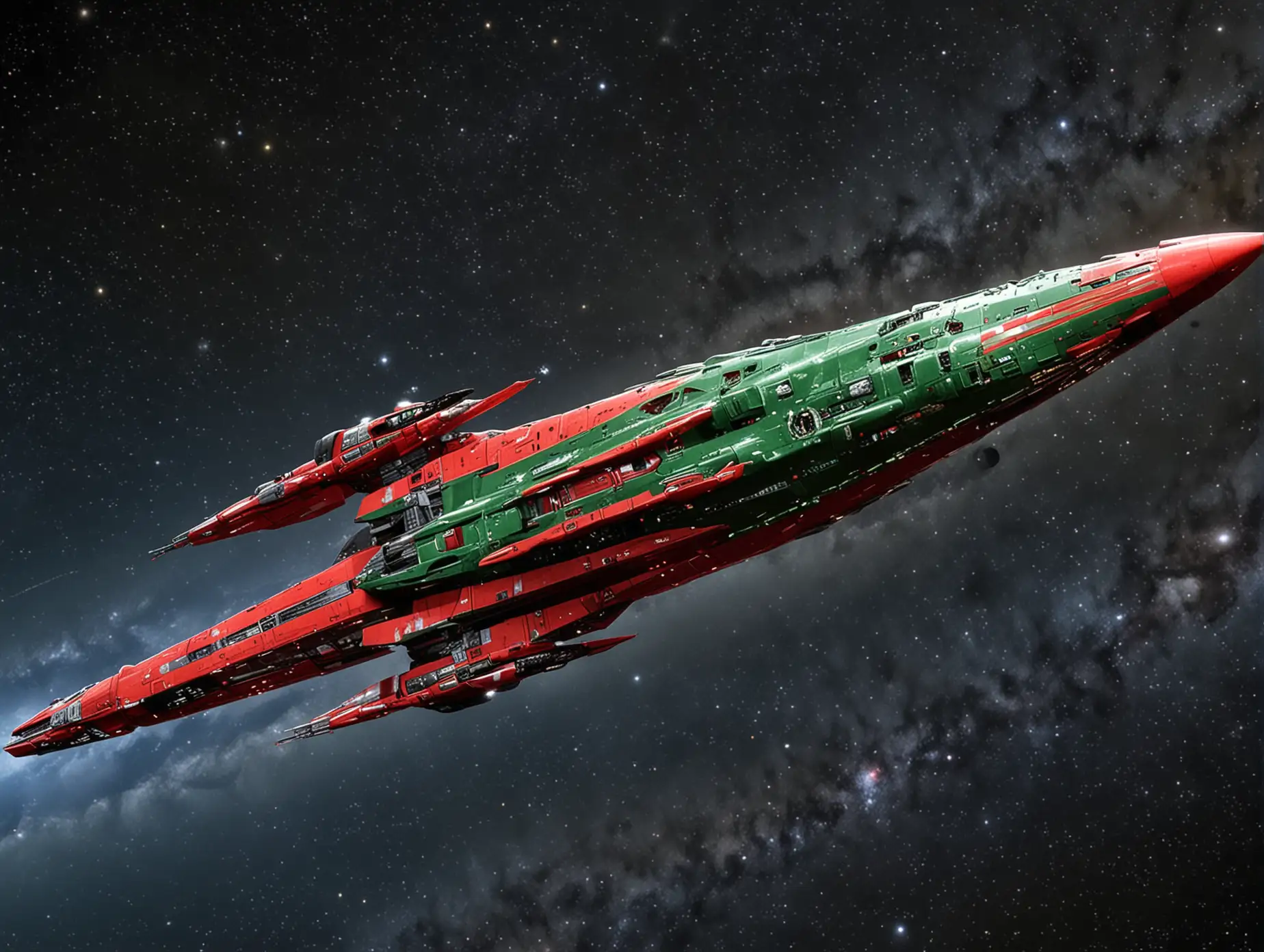 Futuristic-Starship-with-TripleStriped-Body-Striking-Red-Green-and-Red-Design