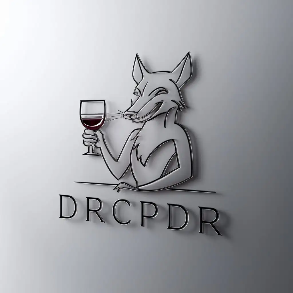 a logo design,with the text "DrcPdr", main symbol:Anthropomorphic jackal with glass of wine,Minimalistic,be used in Animals Pets industry,clear background