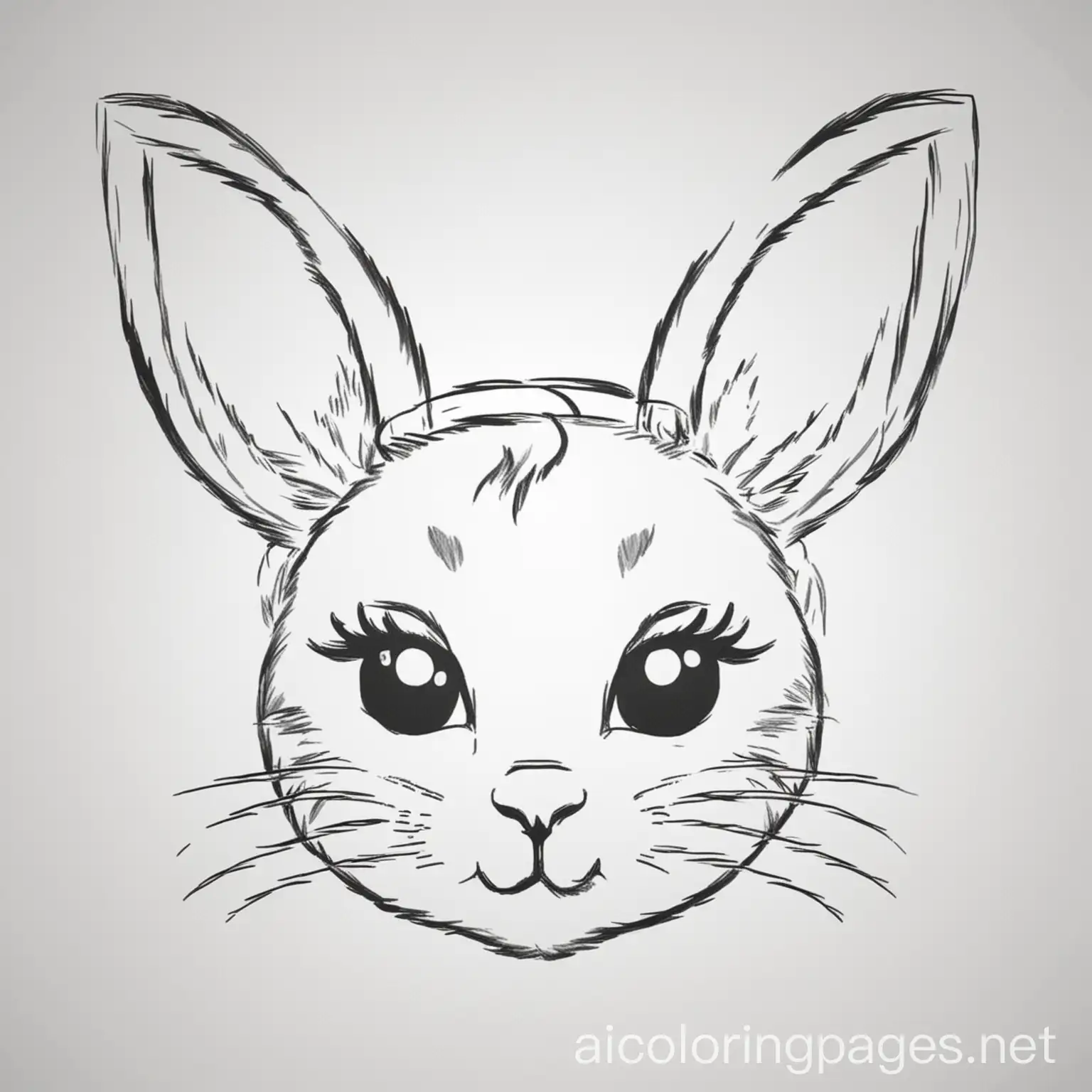 Cat head with rabbit ears, Coloring Page, Black and white, Line art, White background, Simplicity, Ample white space, The background of the coloring page is plain white to make it easy for young children to color within the lines. The outlines of all the subjects are easy to distinguish, making it simple for kids to color without too much difficulty.