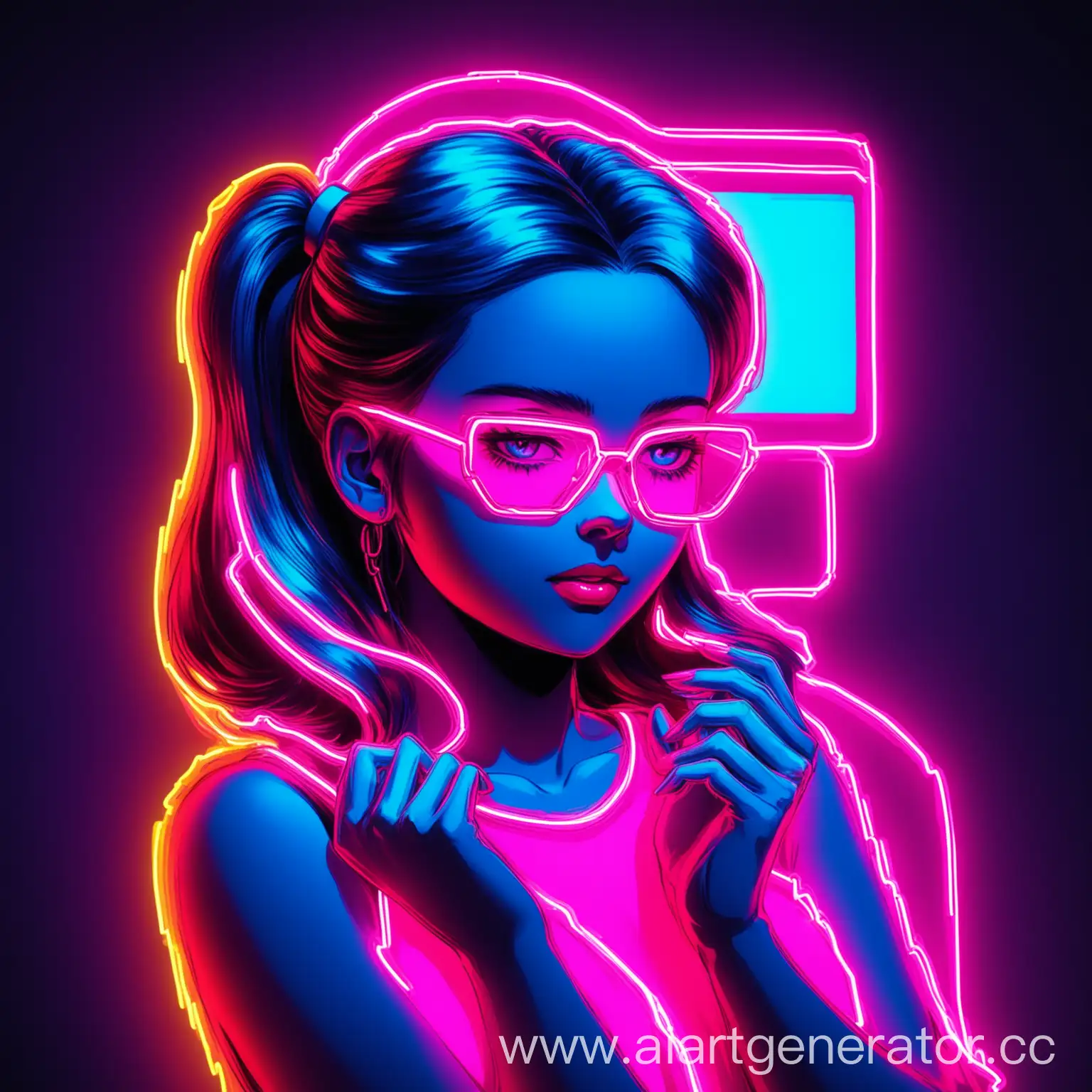 Neon-Style-Girl-Poses-in-Urban-Night-Landscape