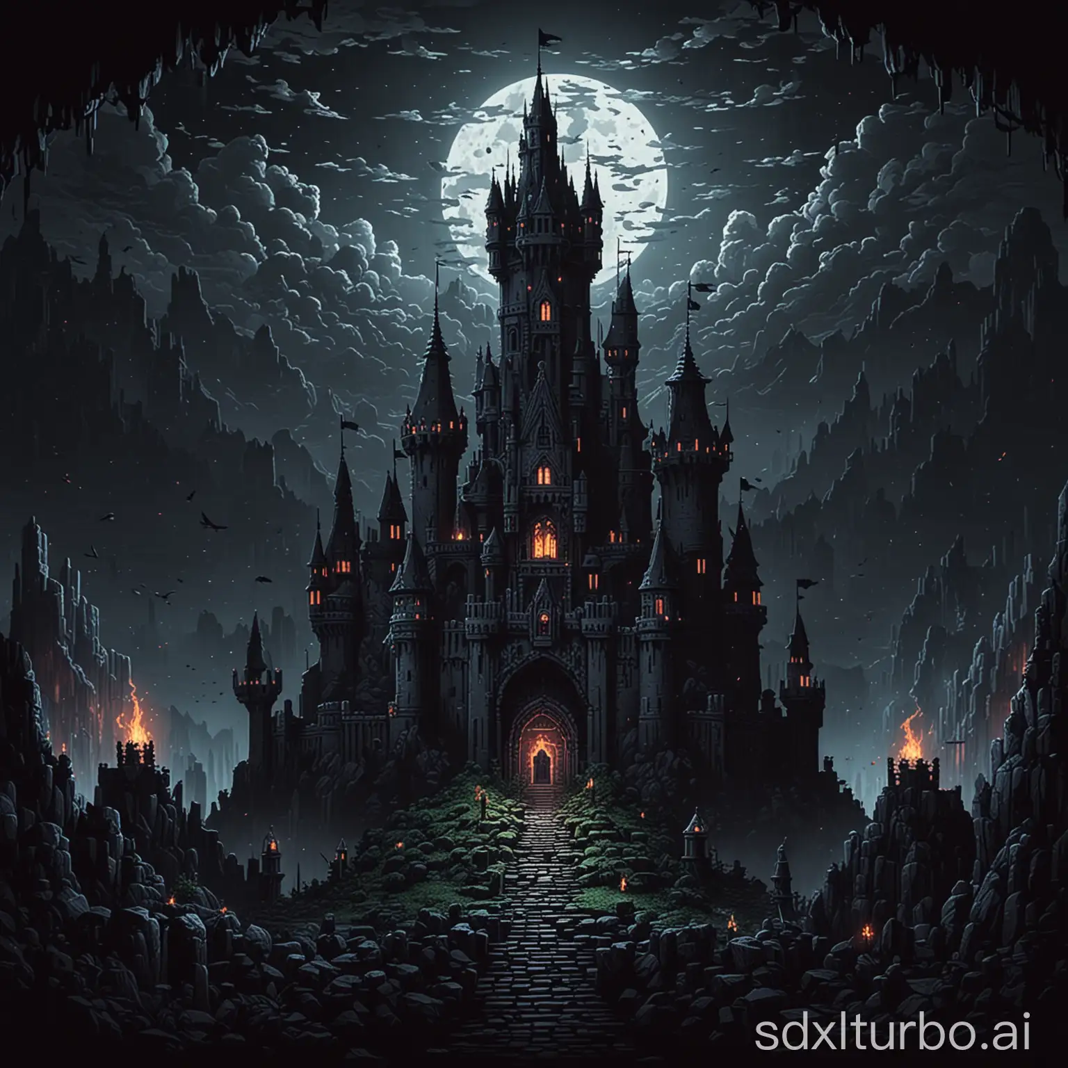 Pixel art dark castle