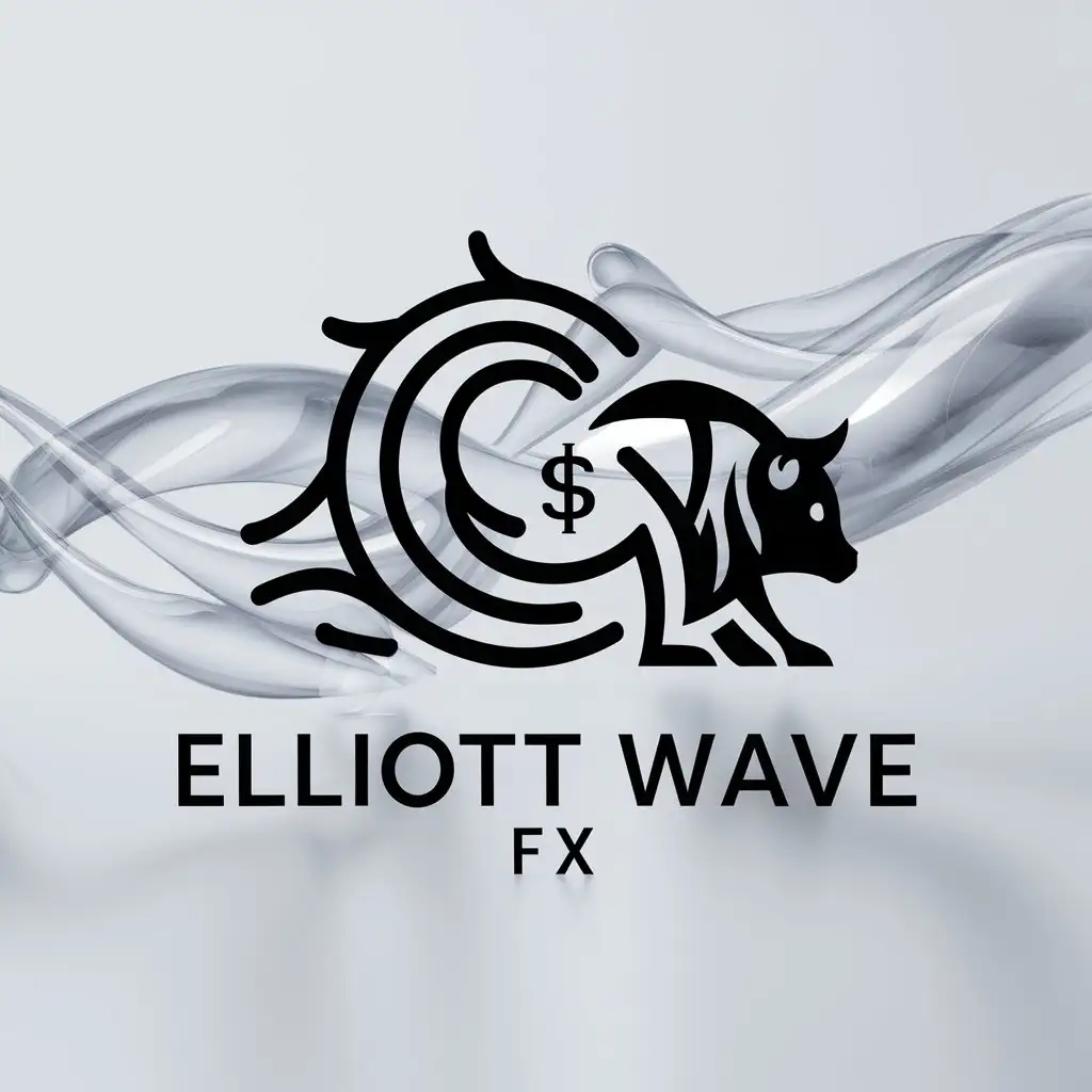 a logo design,with the text "Elliott Wave Fx", main symbol:there should be unusual modern and tide trading related items,complex,clear background