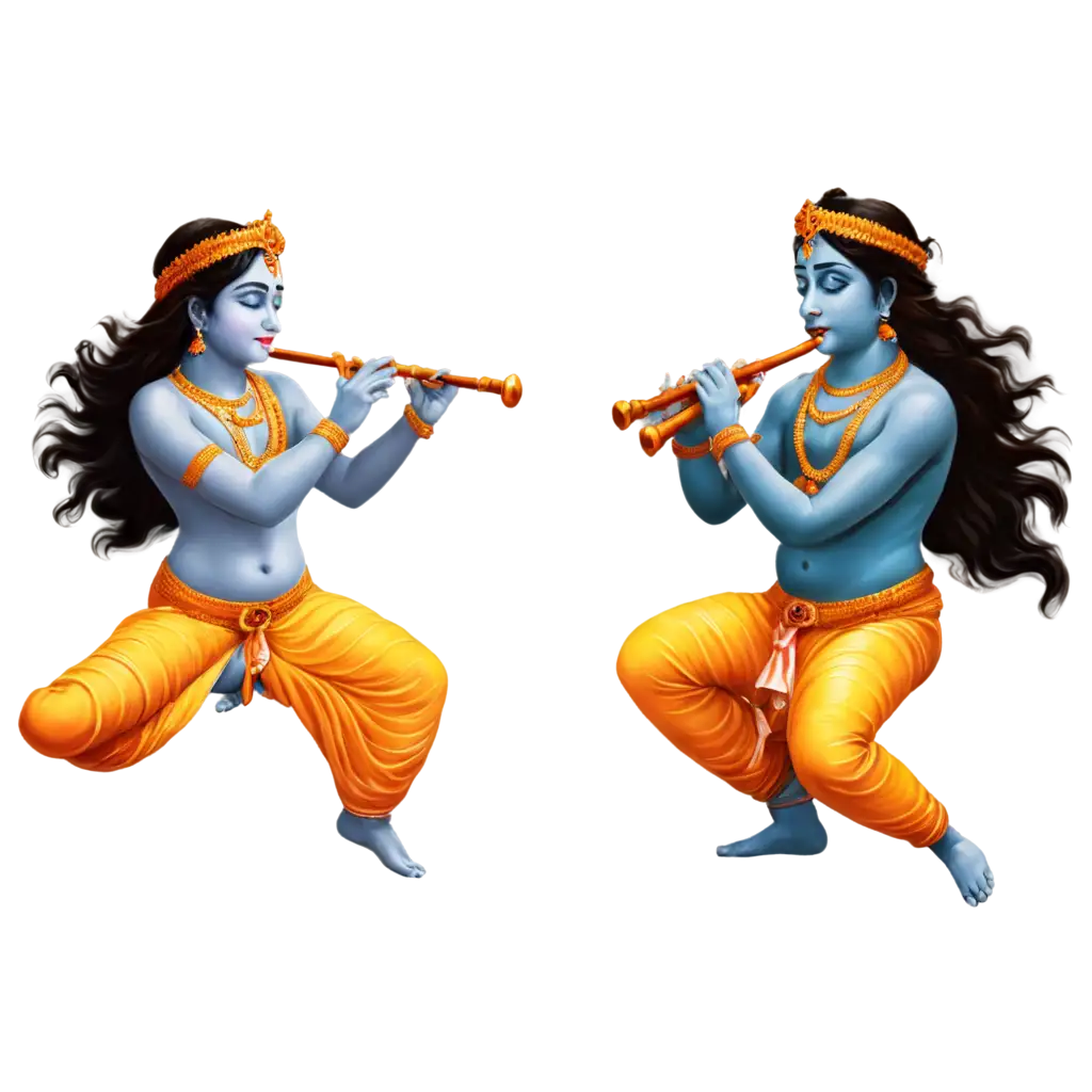 Exquisite-Radha-and-Krishna-Oil-Painting-PNG-Captivating-Krishna-Playing-Flute-Vector-Art