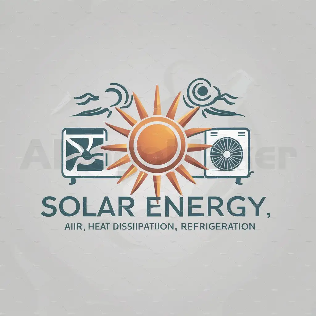 a logo design,with the text "solar energy, air, heat dissipation, refrigeration", main symbol:solar energy, air, fan, air conditioning,Moderate,be used in Others industry,clear background