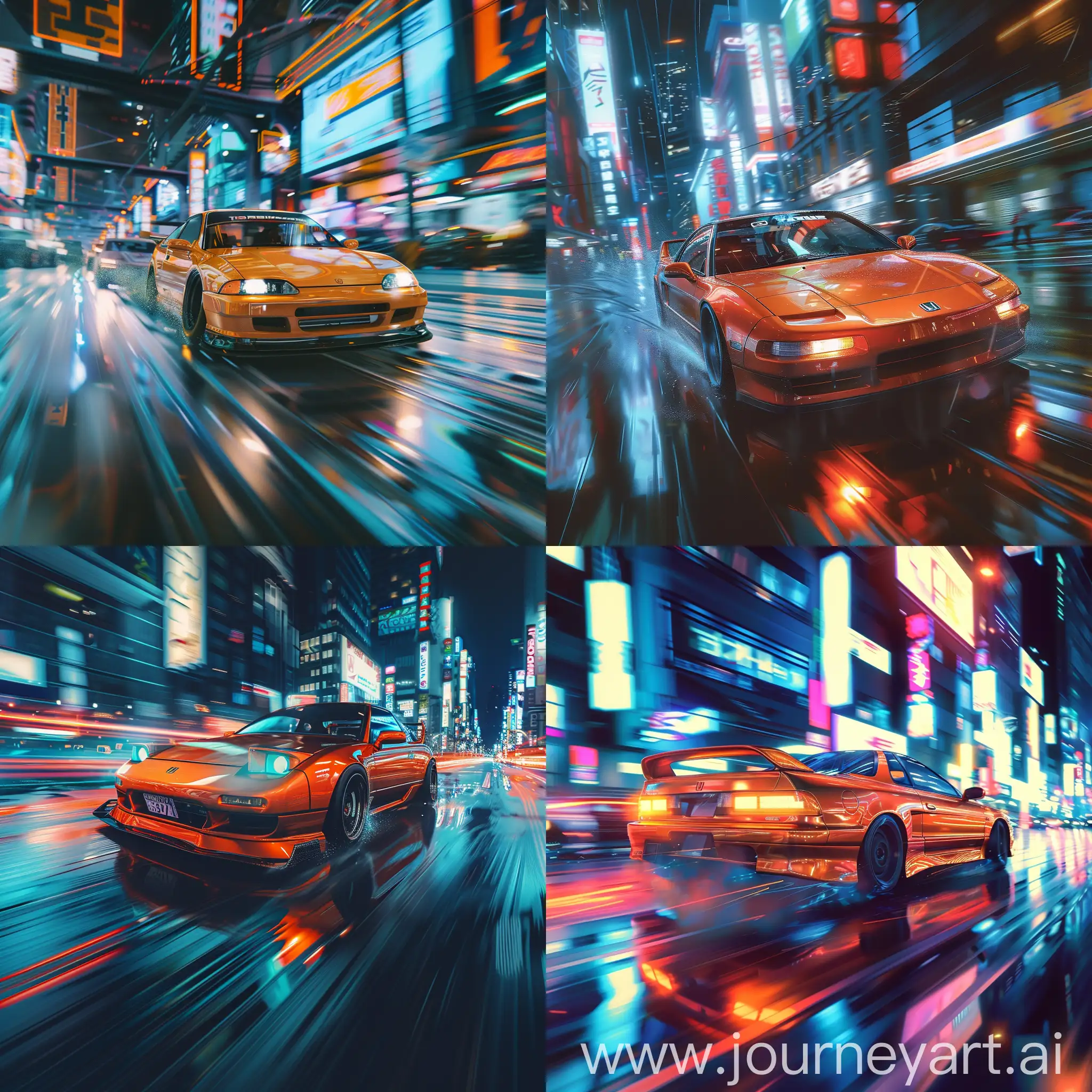 Cyberpunk-Street-Racing-HighSpeed-Honda-Integra-in-Megapolis