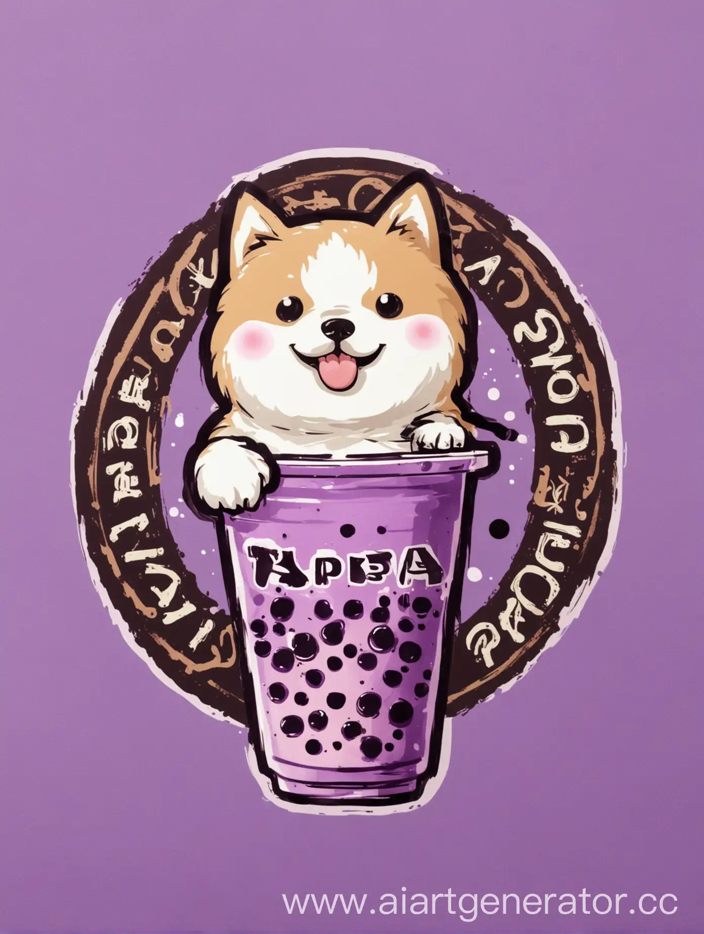 Playful-Akita-with-Purple-Bubble-Tea-Logo-Design