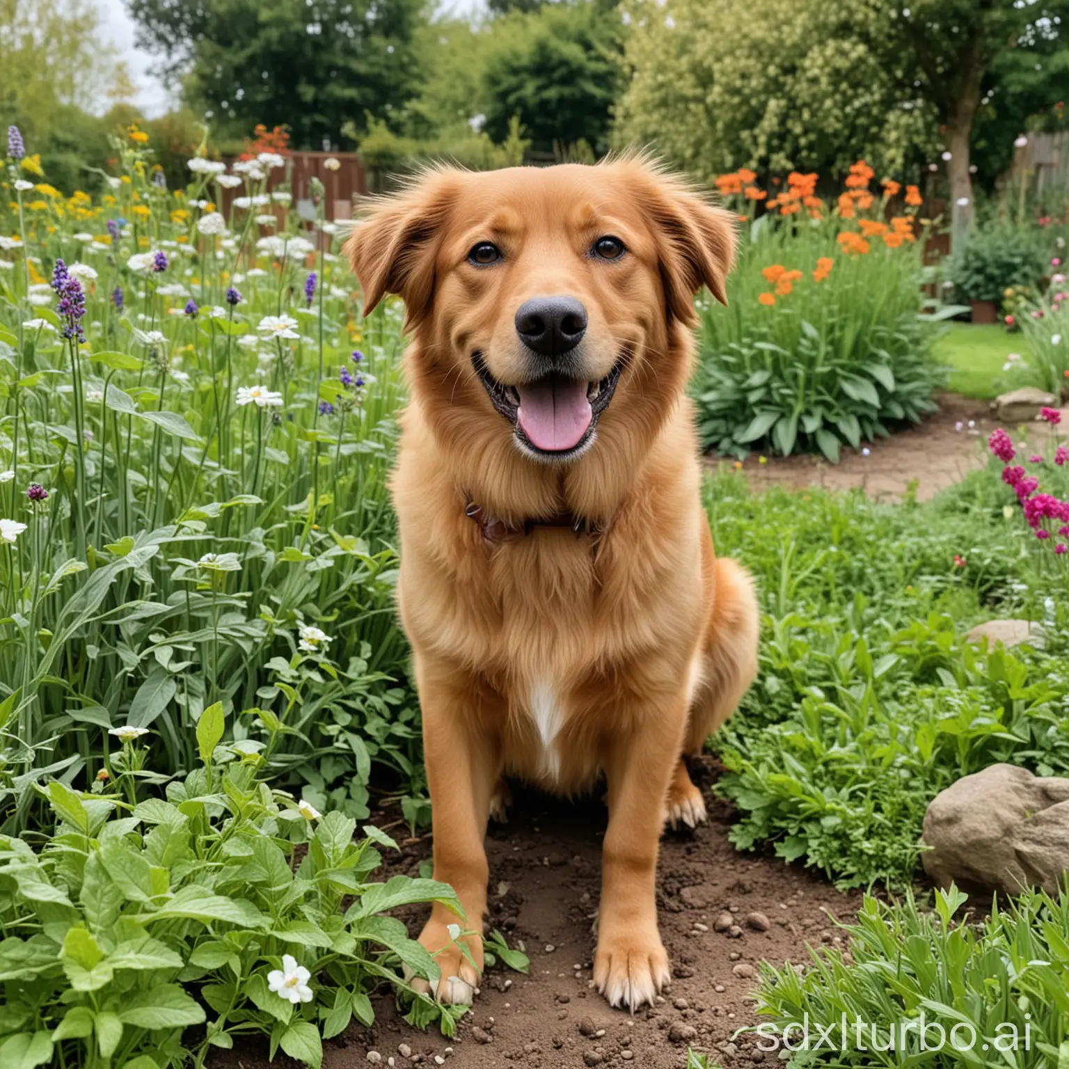 The happy dog ​​in the garden