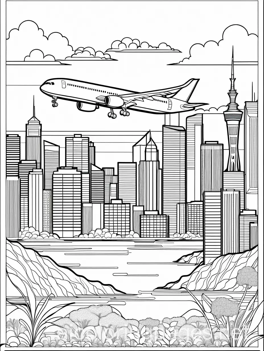 Flight-to-Auckland-New-Zealand-Coloring-Page-Simple-Line-Art-for-Kids