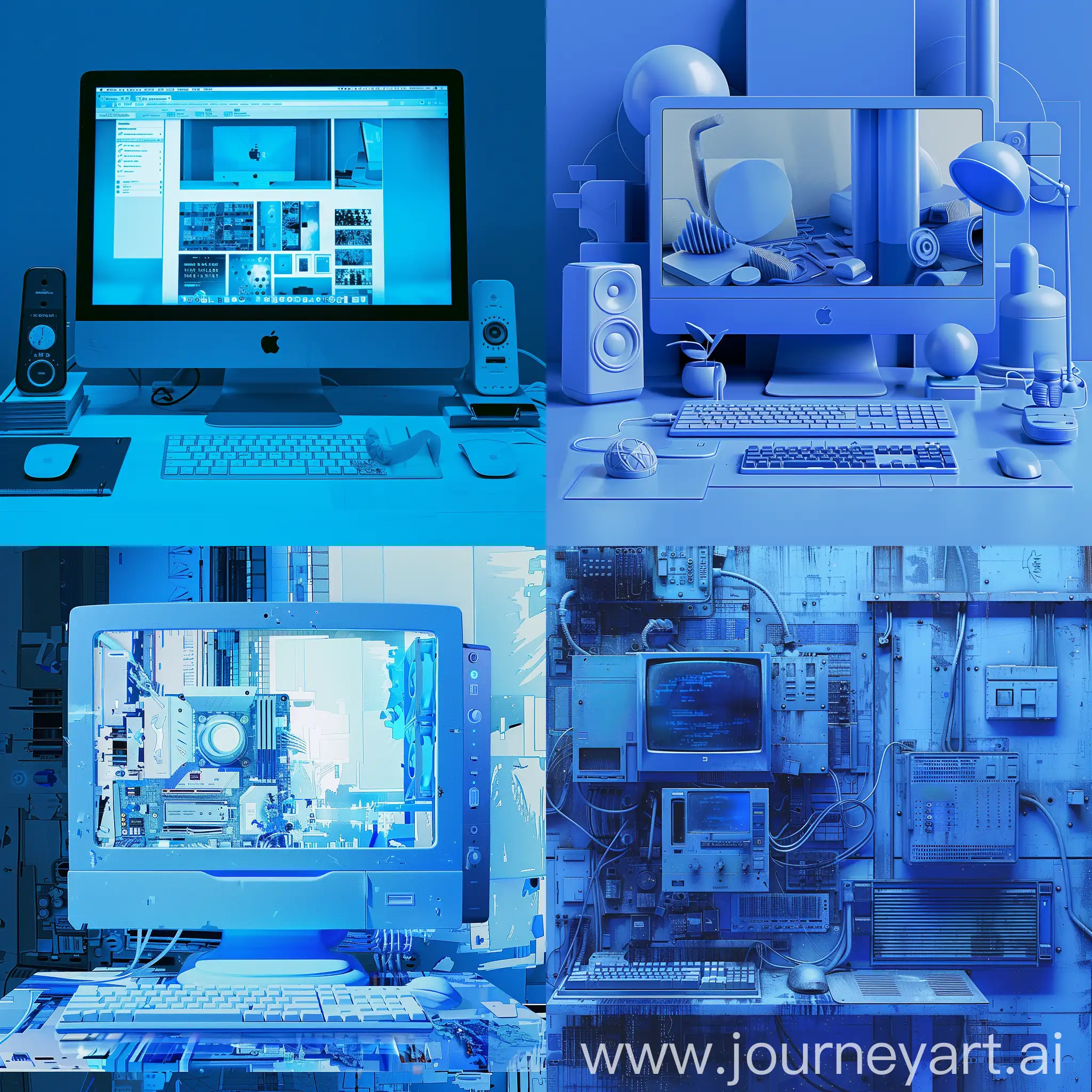 голубой компьютер с изображением сайта в голубых оттенках