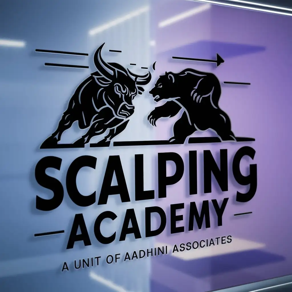 a logo design,with the text "Scalping Academy A Unit of Aadhini Associates", main symbol:Bull vs Bear,complex,clear background