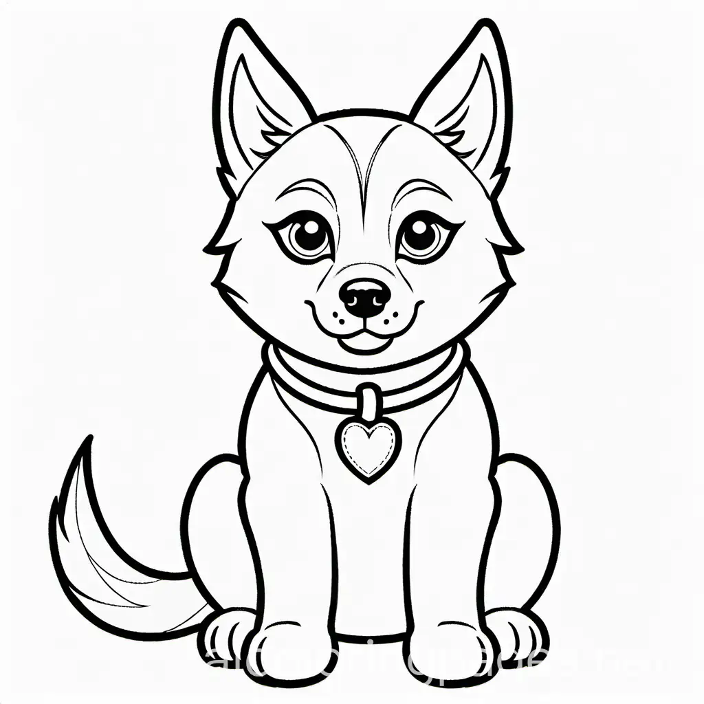 A husky dog, Coloring Page, black and white, line art, white background, Simplicity, Ample White Space. The background of the coloring page is plain white to make it easy for young children to color within the lines. The outlines of all the subjects are easy to distinguish, making it simple for kids to color without too much difficulty