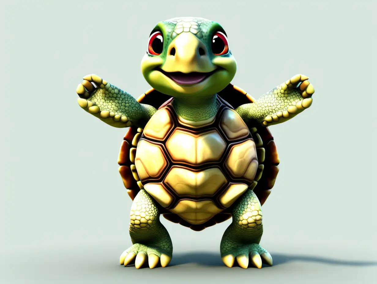 Animated Cartoon Baby Turtle Smiling in a Friendly Pose
