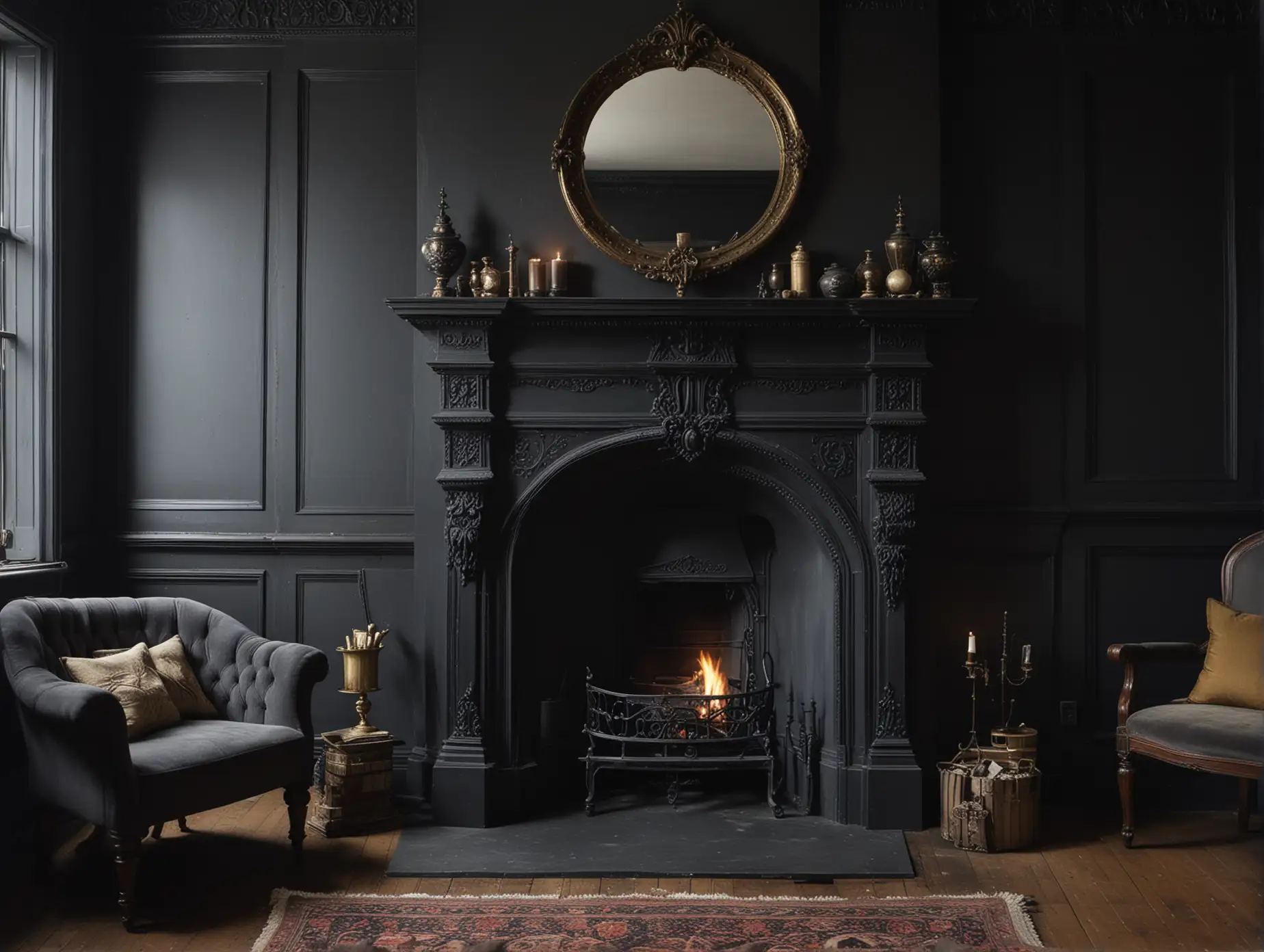 Victorian Home Interior with Fireplace and Ornate Decorations