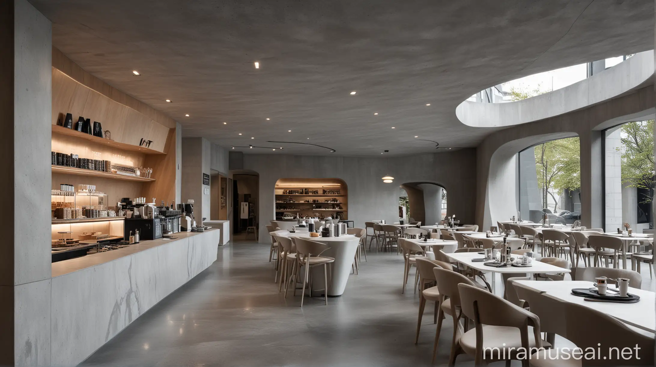 Modern Minimalistic Scandinavian Architecture Zaha Hadid Inspired Caffe Interior