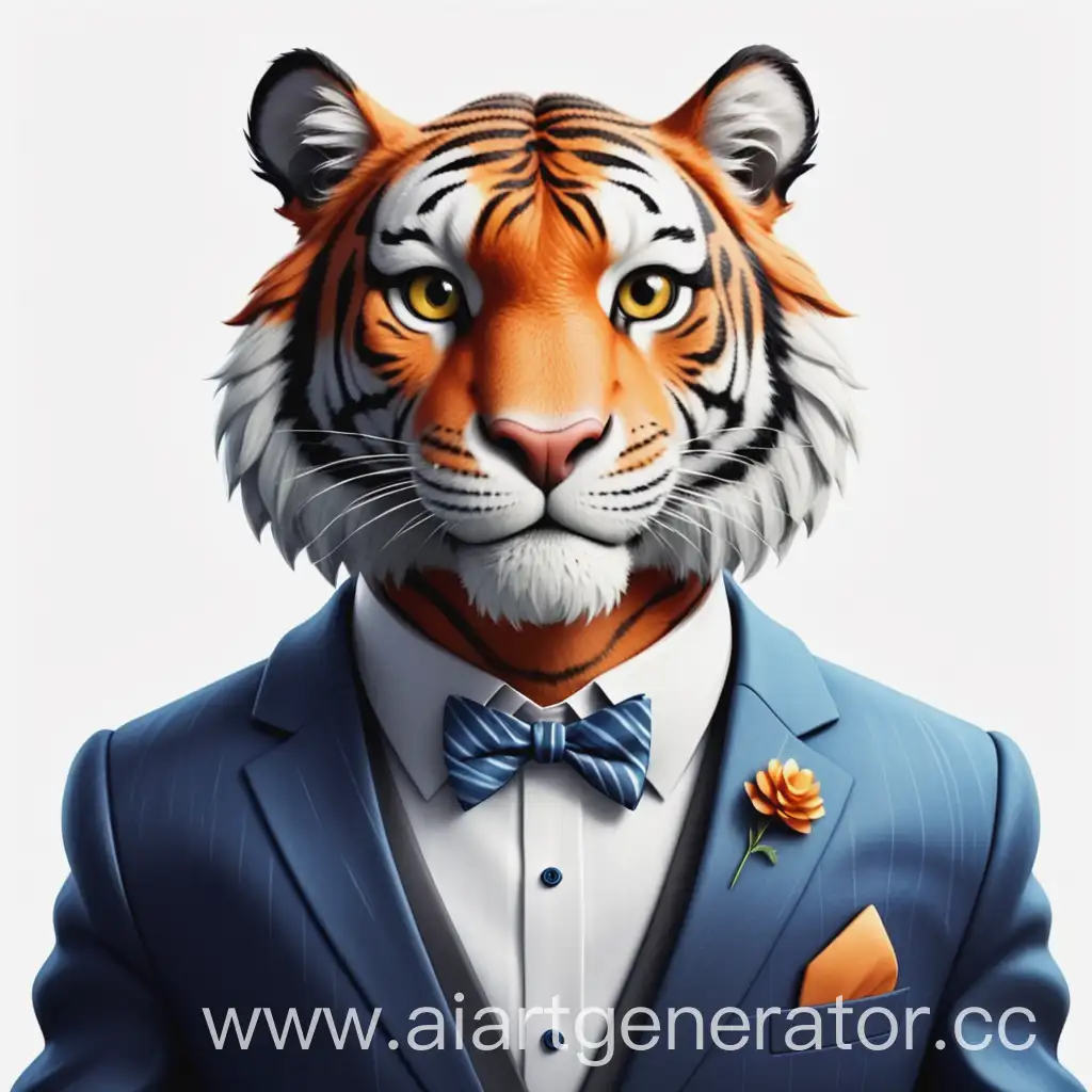 Pixar-Style-Animal-Business-Avatar-Tiger-in-Bow-Tie-on-White-Background