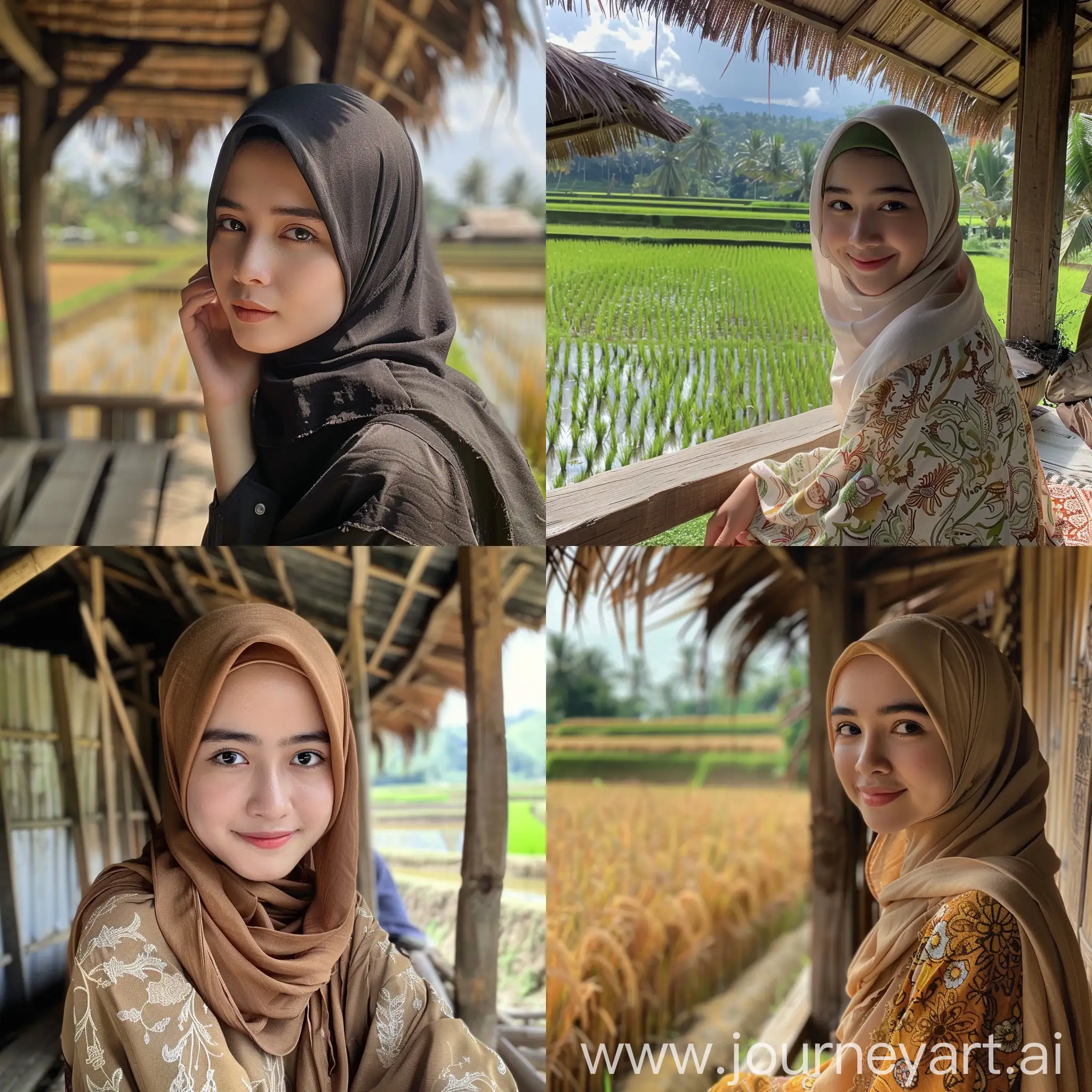 Indonesian-Influencer-in-Rice-Field-Hut-Selfie-with-Natural-Makeup