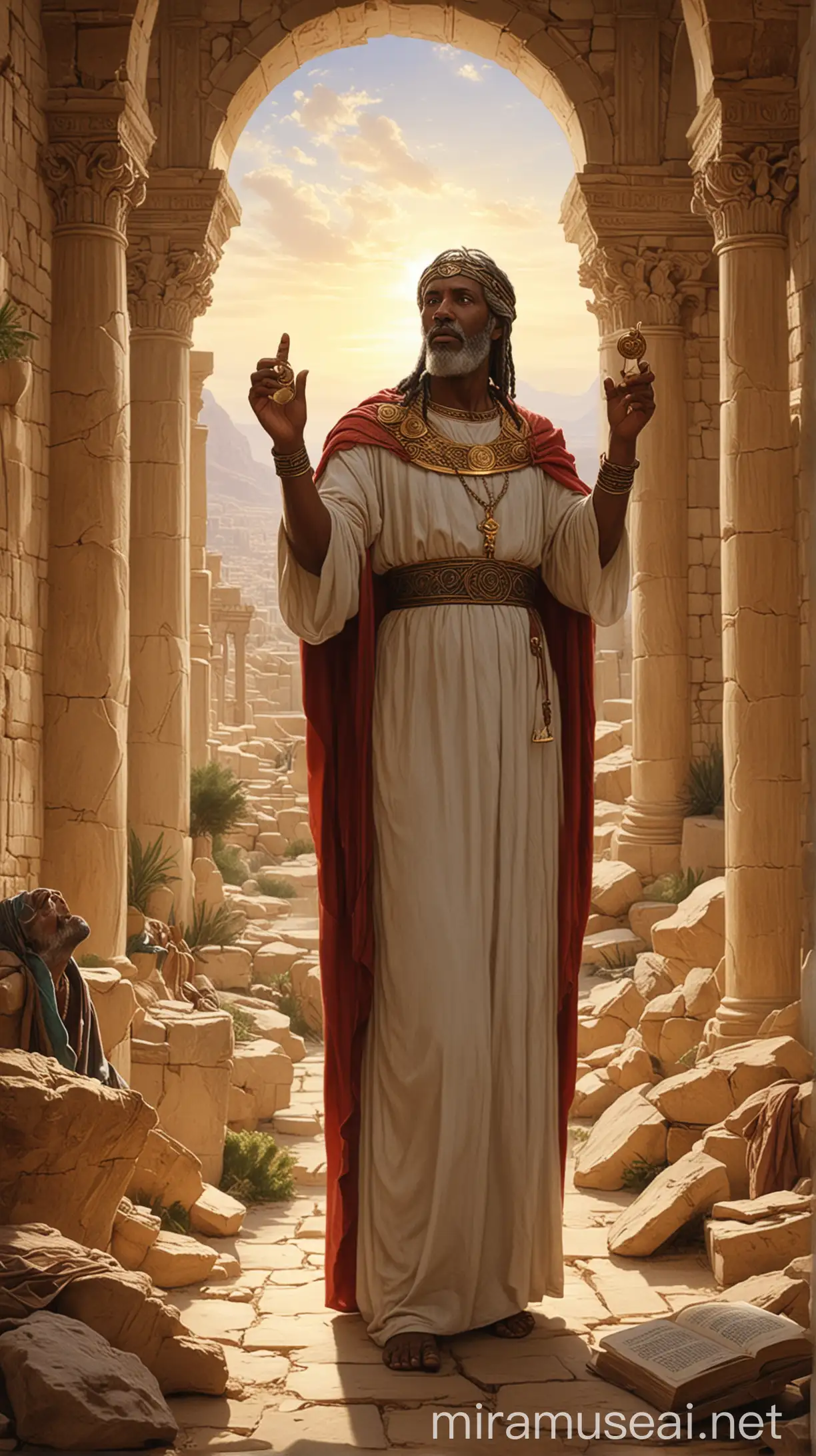 Image Prompt: Asaph authoring songs, including twelve psalms, and being recognized as a seer. In ancient world 