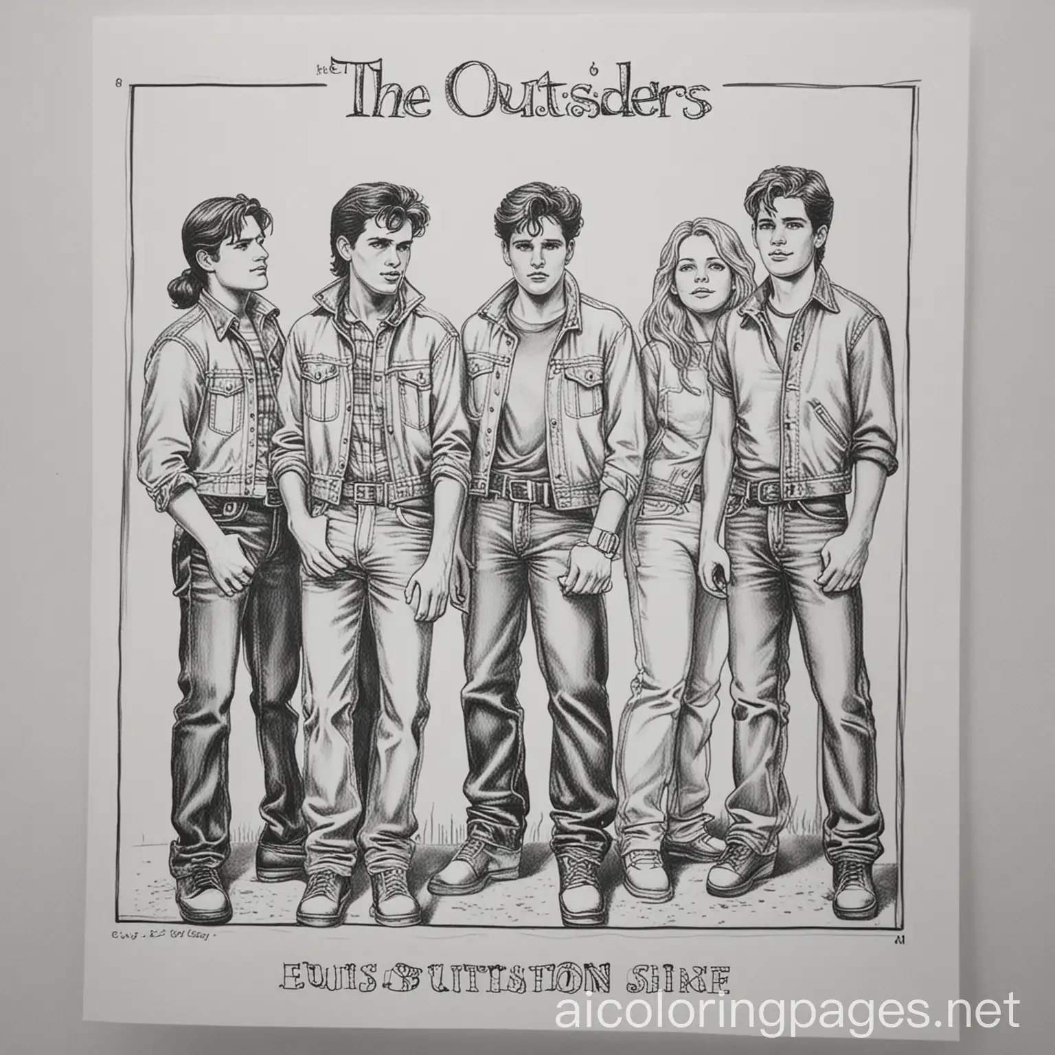 The Outsiders by S.E. Hinton Ponyboy Curtis, Coloring Page, black and white, line art, white background, Simplicity, Ample White Space. The background of the coloring page is plain white to make it easy for young children to color within the lines. The outlines of all the subjects are easy to distinguish, making it simple for kids to color without too much difficulty