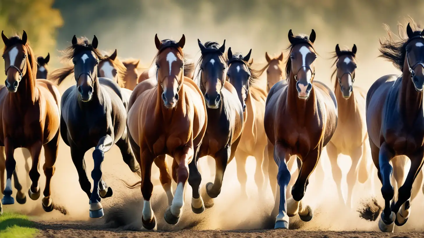 epoque biblique, un troupeau de très beaux chevaux pure sang au galop, face caméra